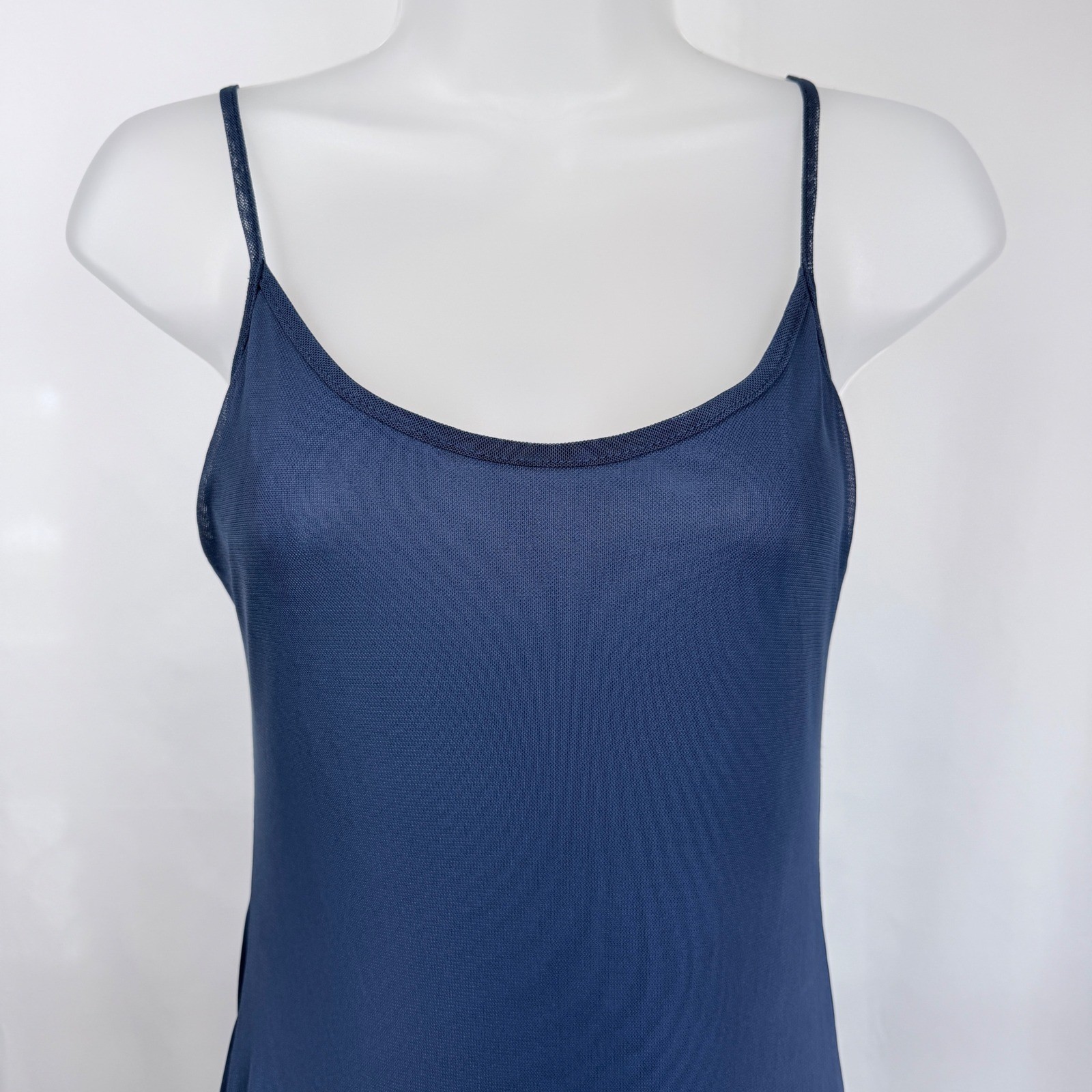 Blue Mesh Spaghetti Strap Low Back MIDI/Maxi Dress Minimalist Slip Gown Medium