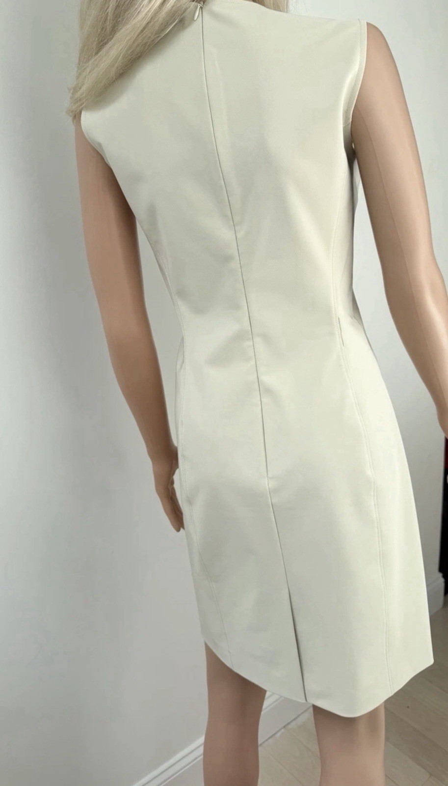 Prada Women Beige Sleeveless Sheath Dress Size 42 Zip Round Neck