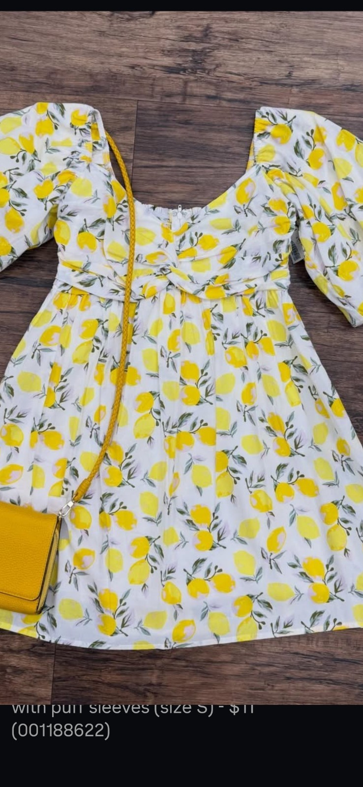 Lemon print Mini short Dress, Puff Sleeves, , Size xl