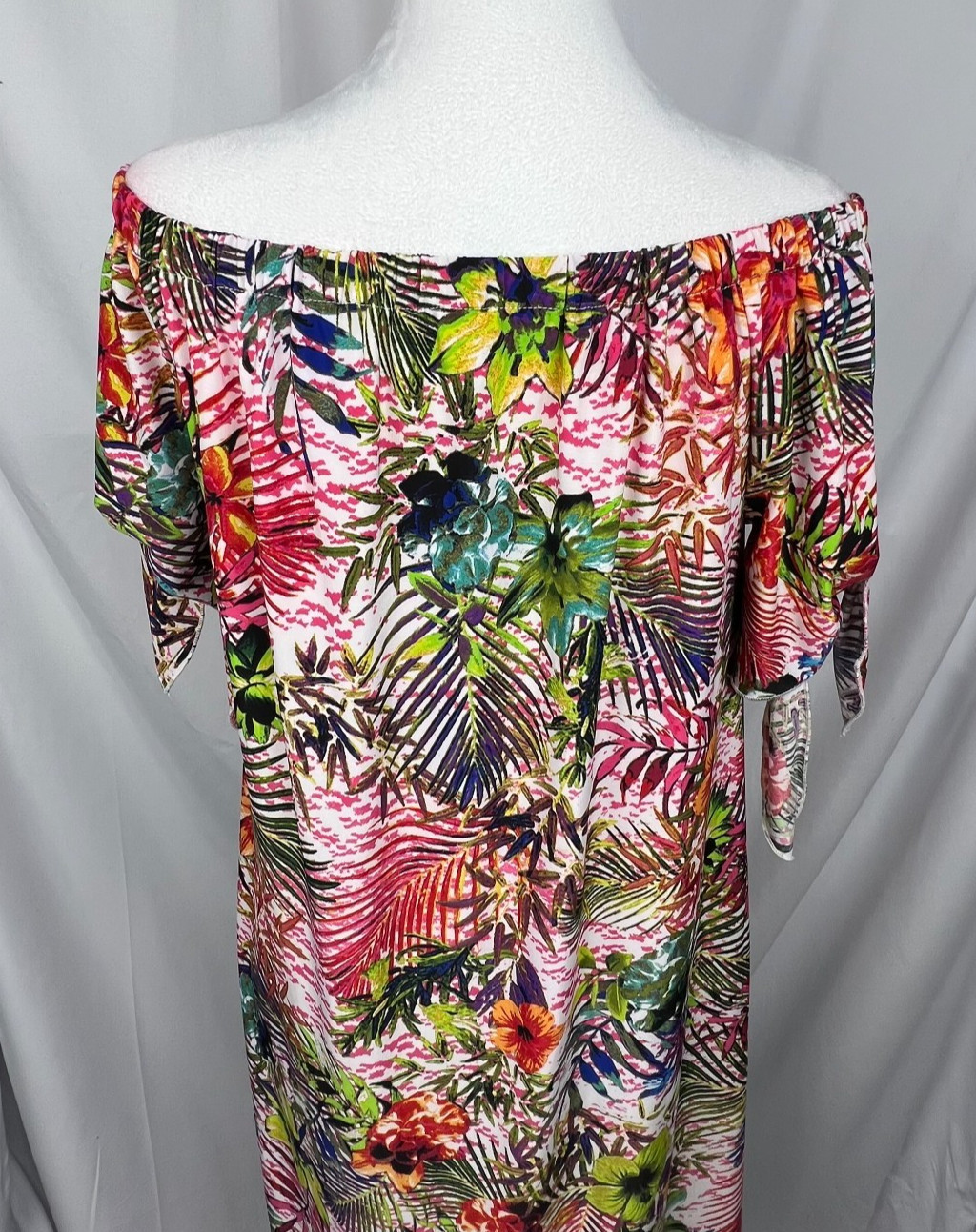 TACERA Off Shoulder Dress Womens Small Multicolor Tropical Floral Print Stretch