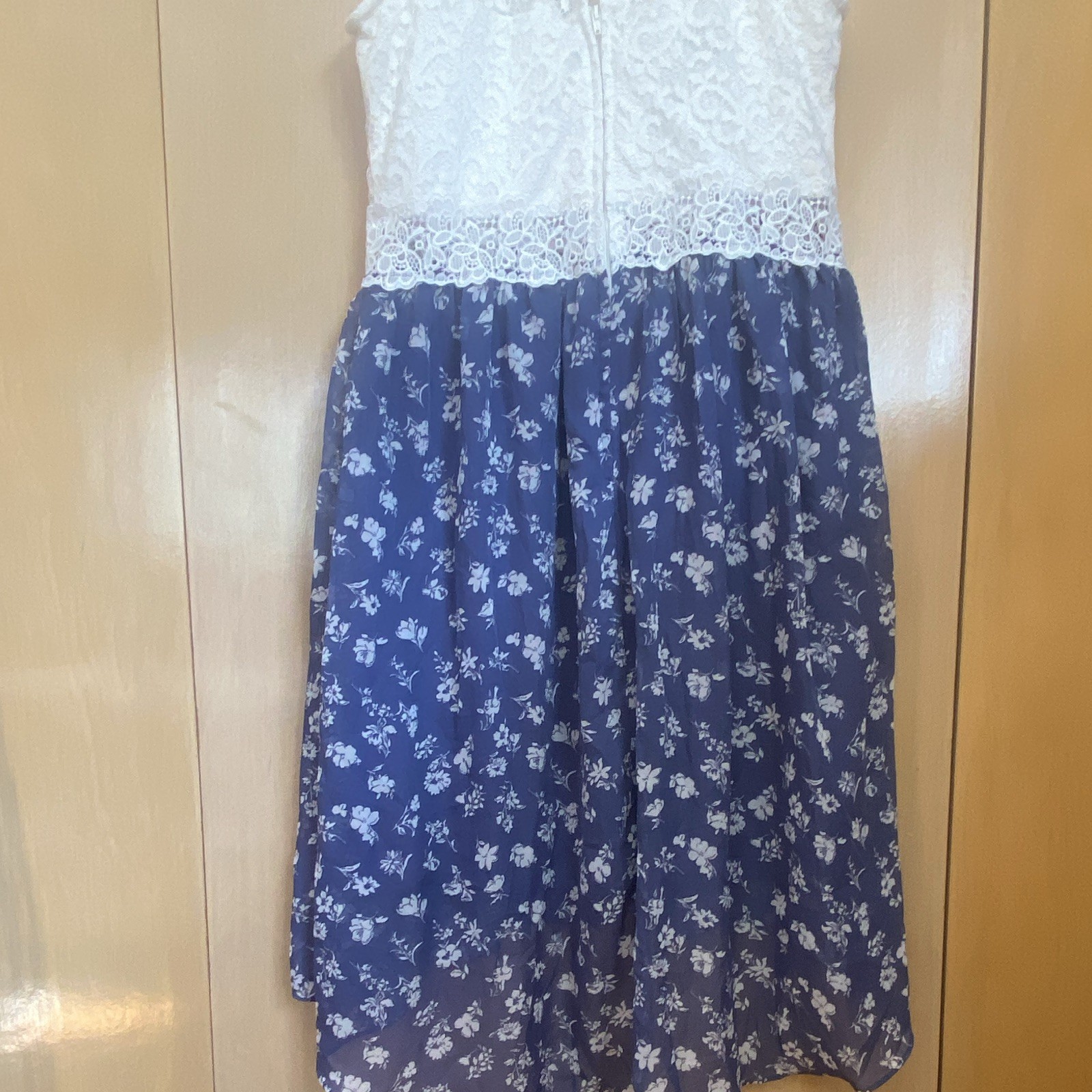 By & By New Womens Blue Floral & White Lace Mixups High Low Dress Size/11