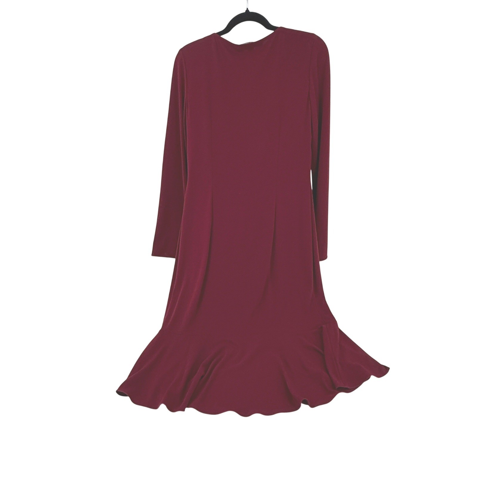 NWT Adrianna Papell Burgundy Red Ruffle Front V-Neck Long Sleeve Dress Size 8