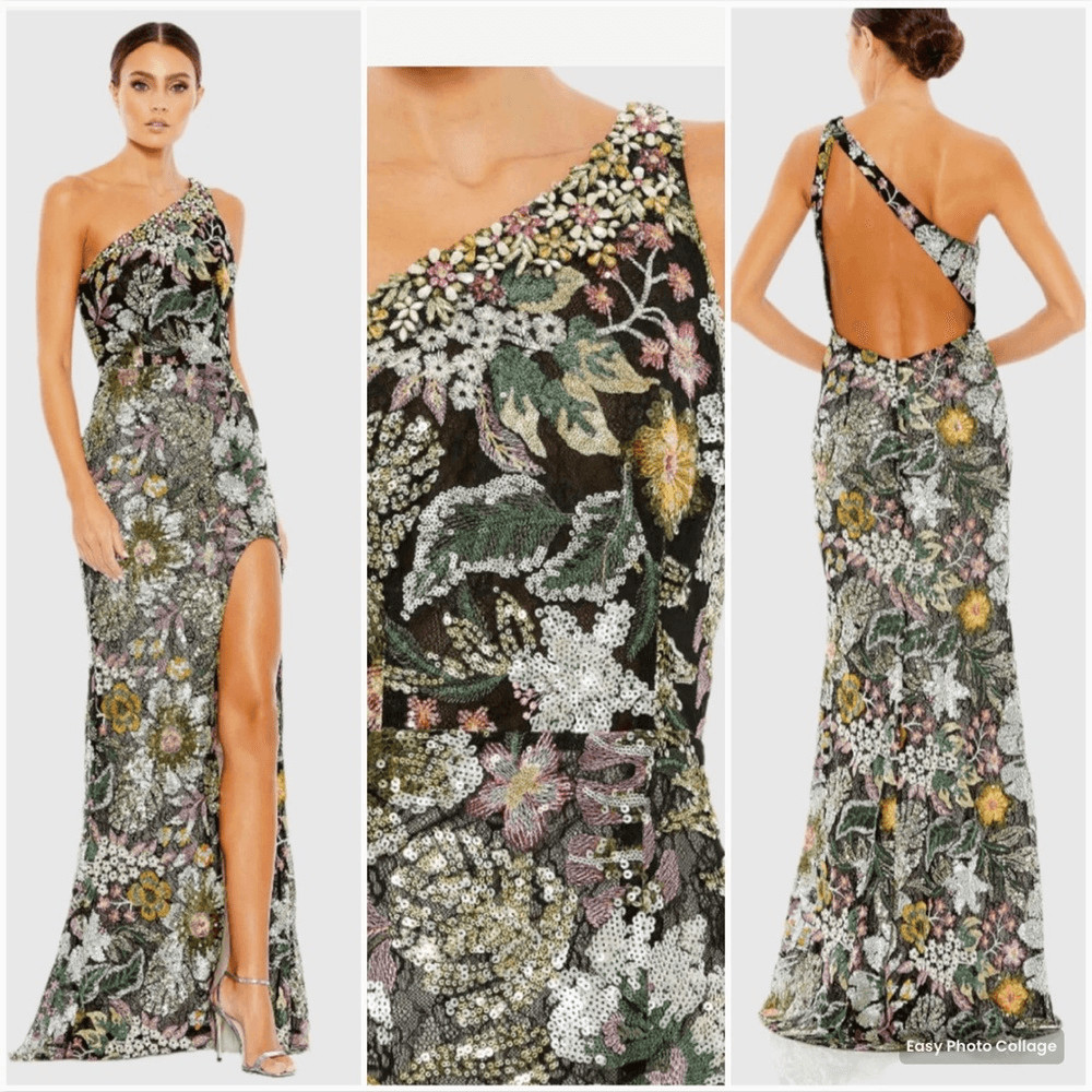 Mac Duggal 49574 Embellished Floral One Shoulder Gown Dress Size 4