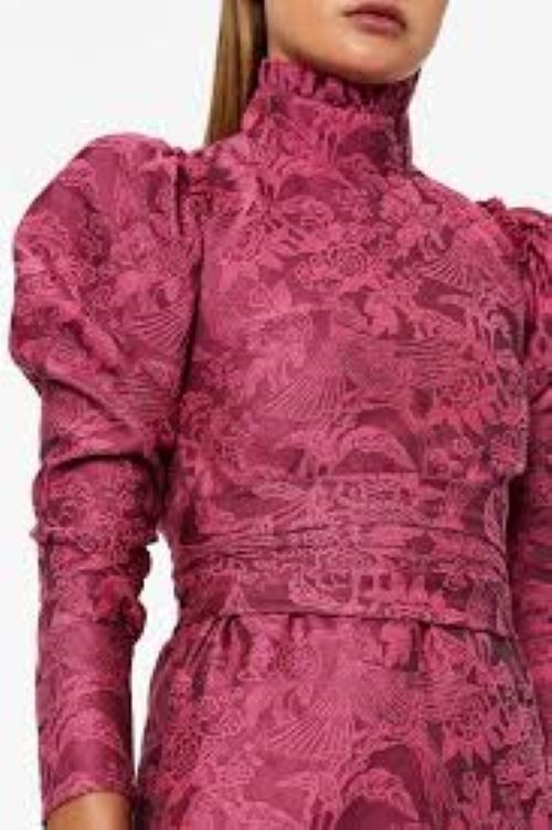 NEW $700 Scanlan Theodore Phoenix Weave Fushia Silk desingner mini dress US 2