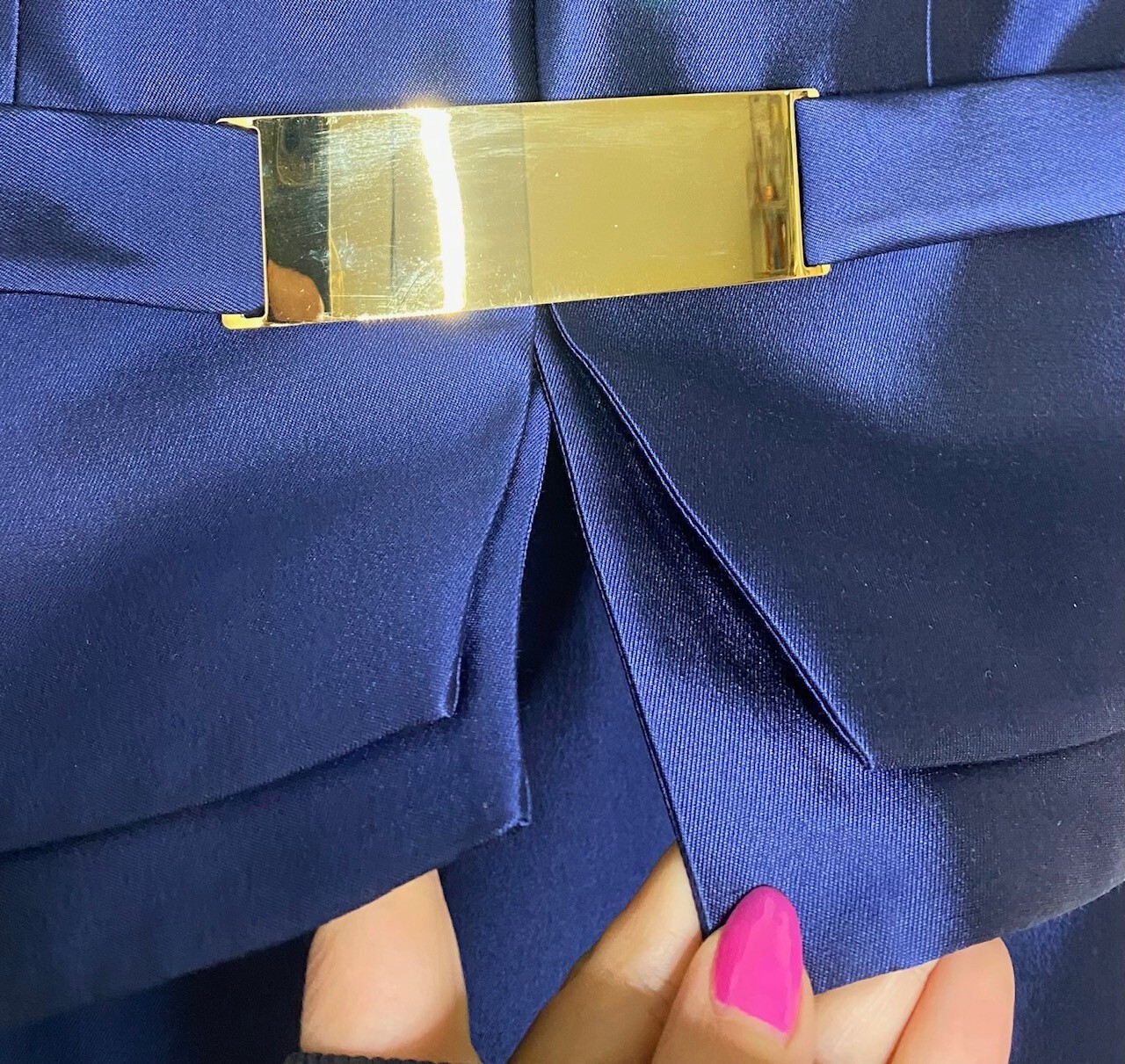 FRASCARA 2pc Navy Blue Silk Wool Faille Dress + Belted Blazer Jacket Set 12 US