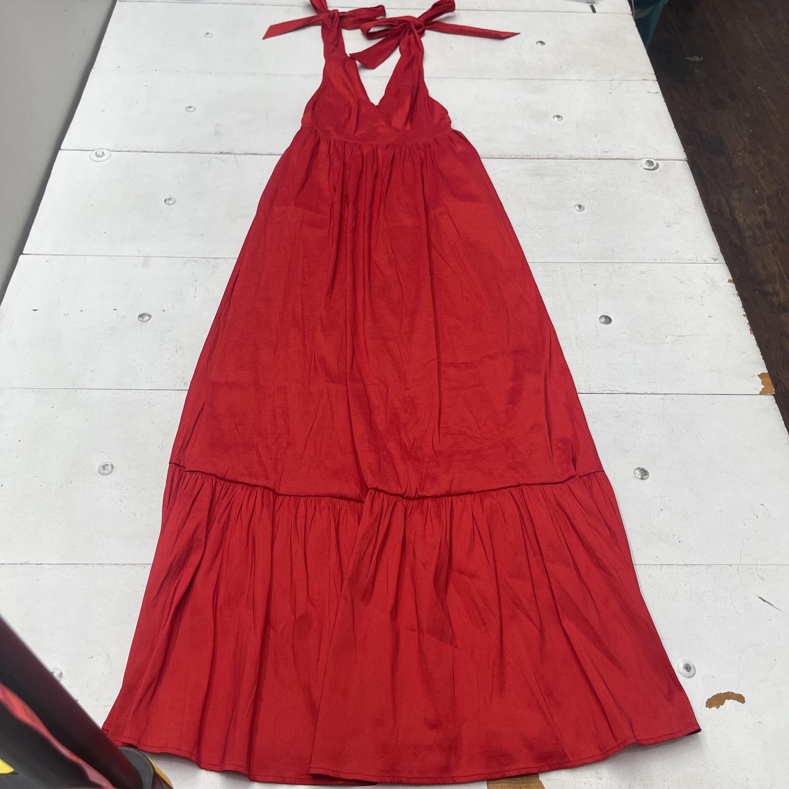 Mi Ami For Francesca’s Dress Womens S Red Halter Tie Strap Tiered Maxi Sundress
