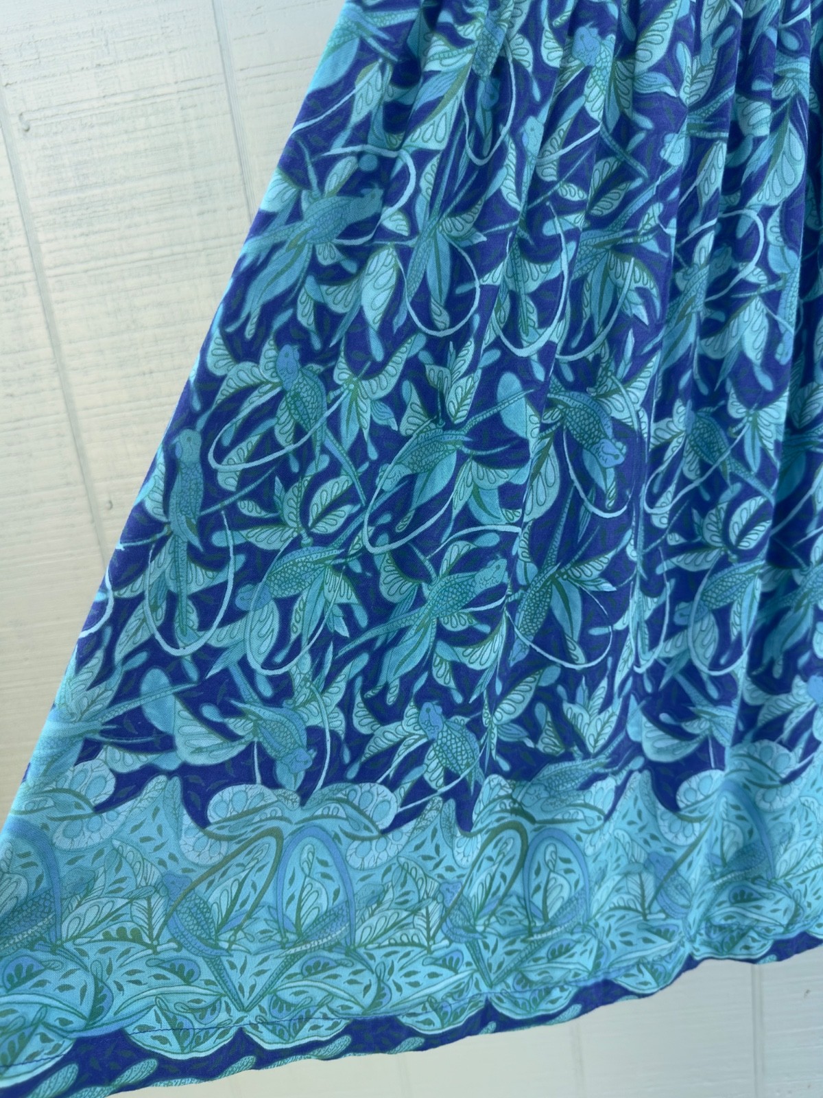 Rainbow Jo Blue Green Turtle Print Button Down Pleated Dress Size XS 17″x36″