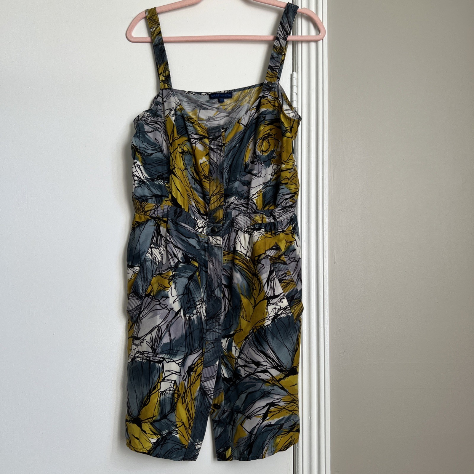 Martin+Osa Size 12 Dress 100% silk Yellow Gray EXCELLENT