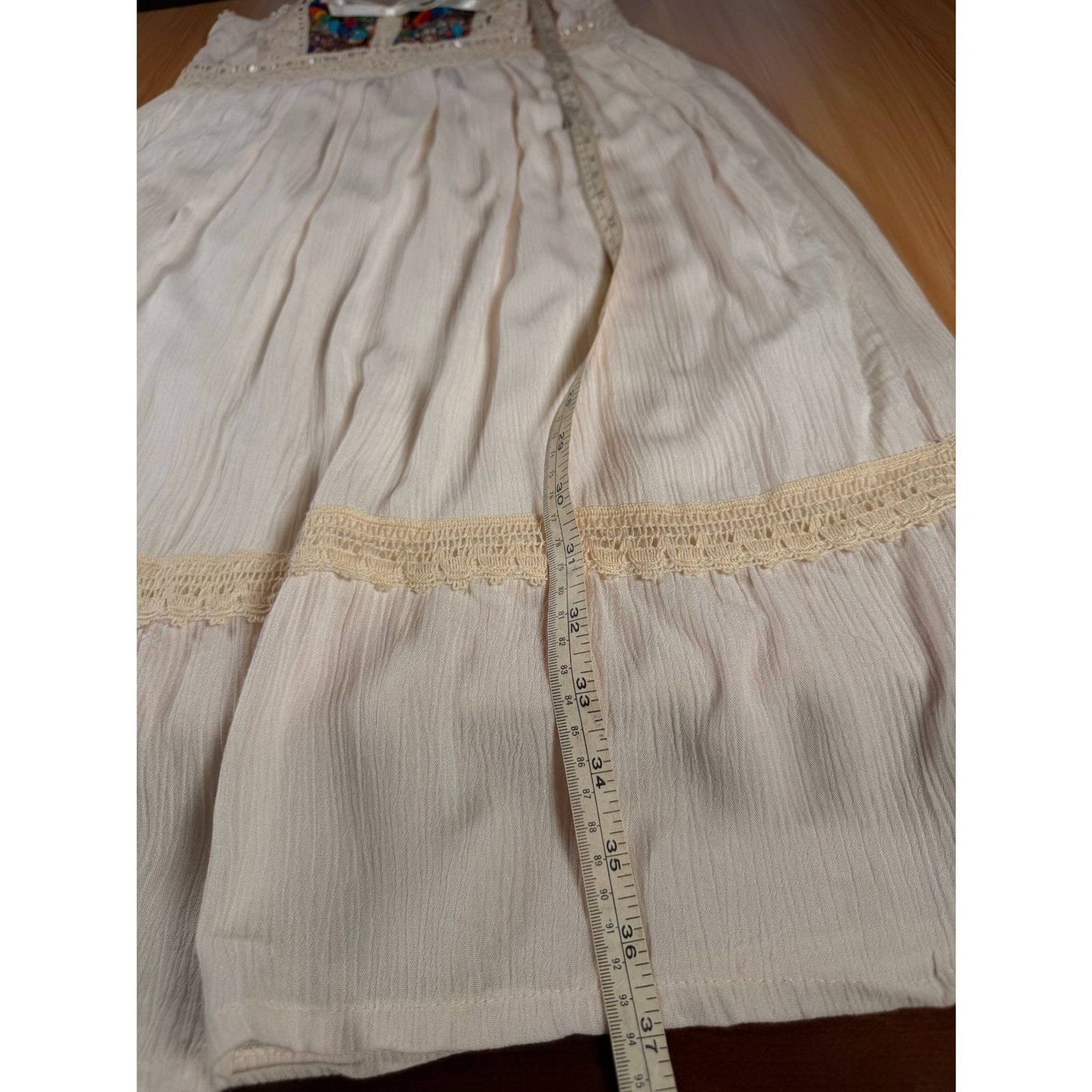Women’s White Boho Embroidered Peasant Dress | Lace Trim Empire Waist
