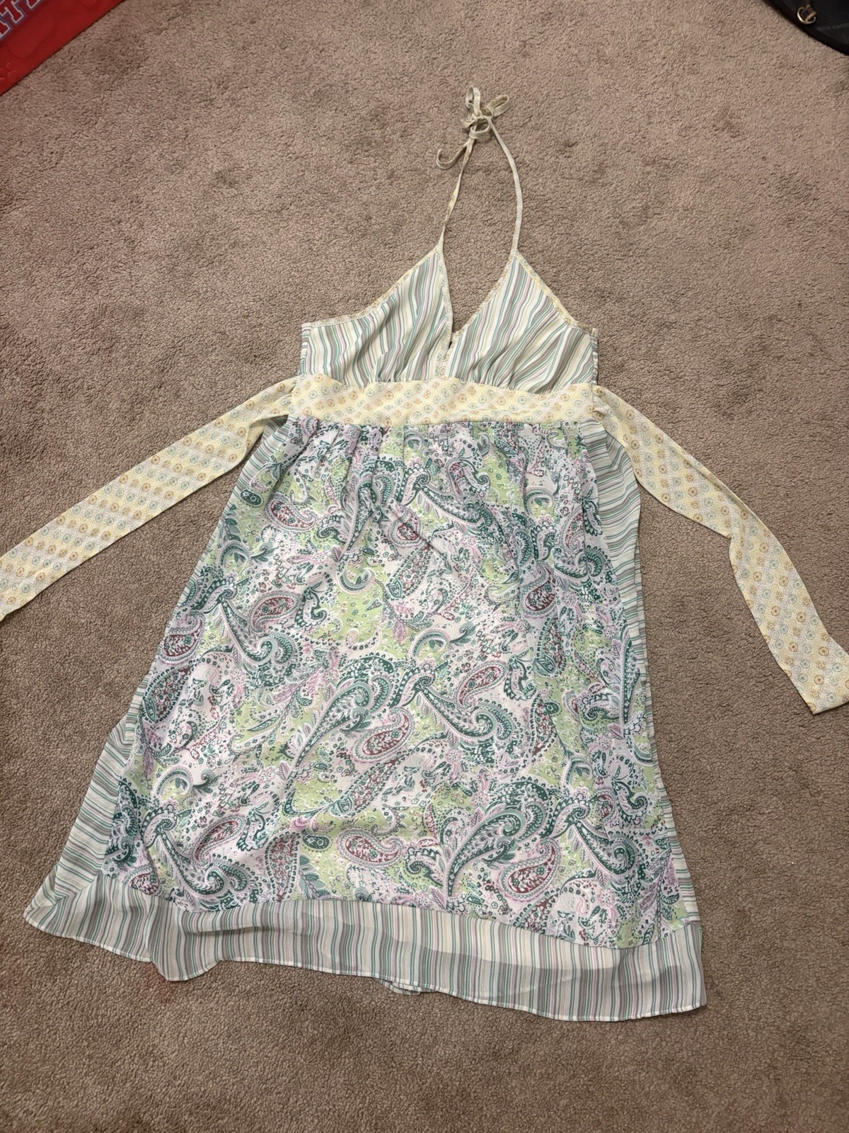 90s VTG B. Moss Paisley Halter Tie Knee Length Pleated Dress Size 6