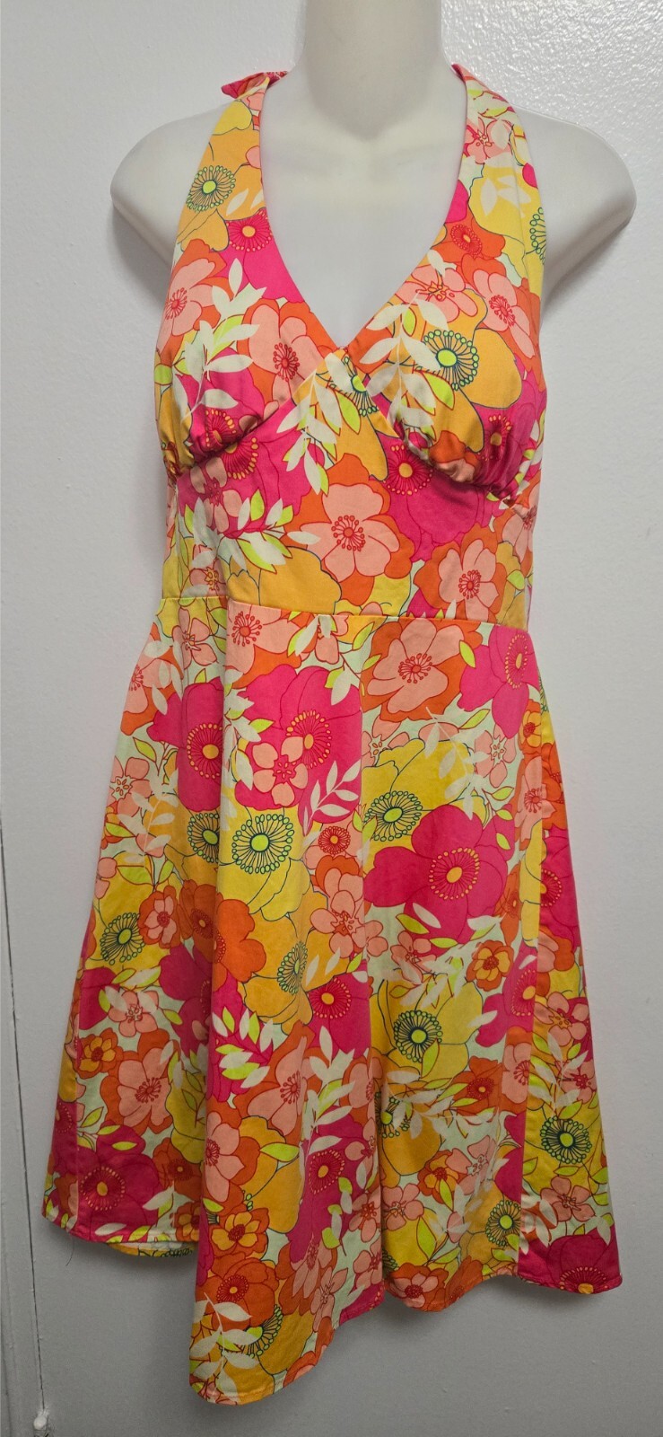 Madison Leigh A-Line Fit & Flare Dress Womens 14 Colorful Floral Halter Backless