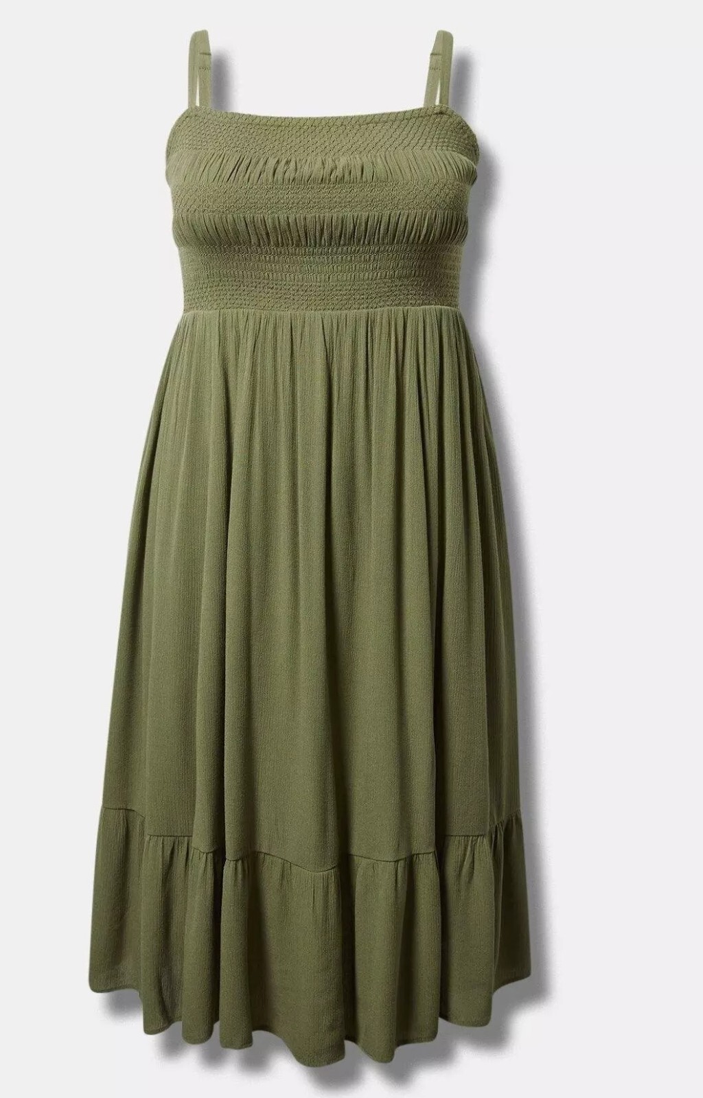 TORRID Midi Washable Gauze Smocked Bodice Tiered A-Line Dress 5 (28) 5X Green