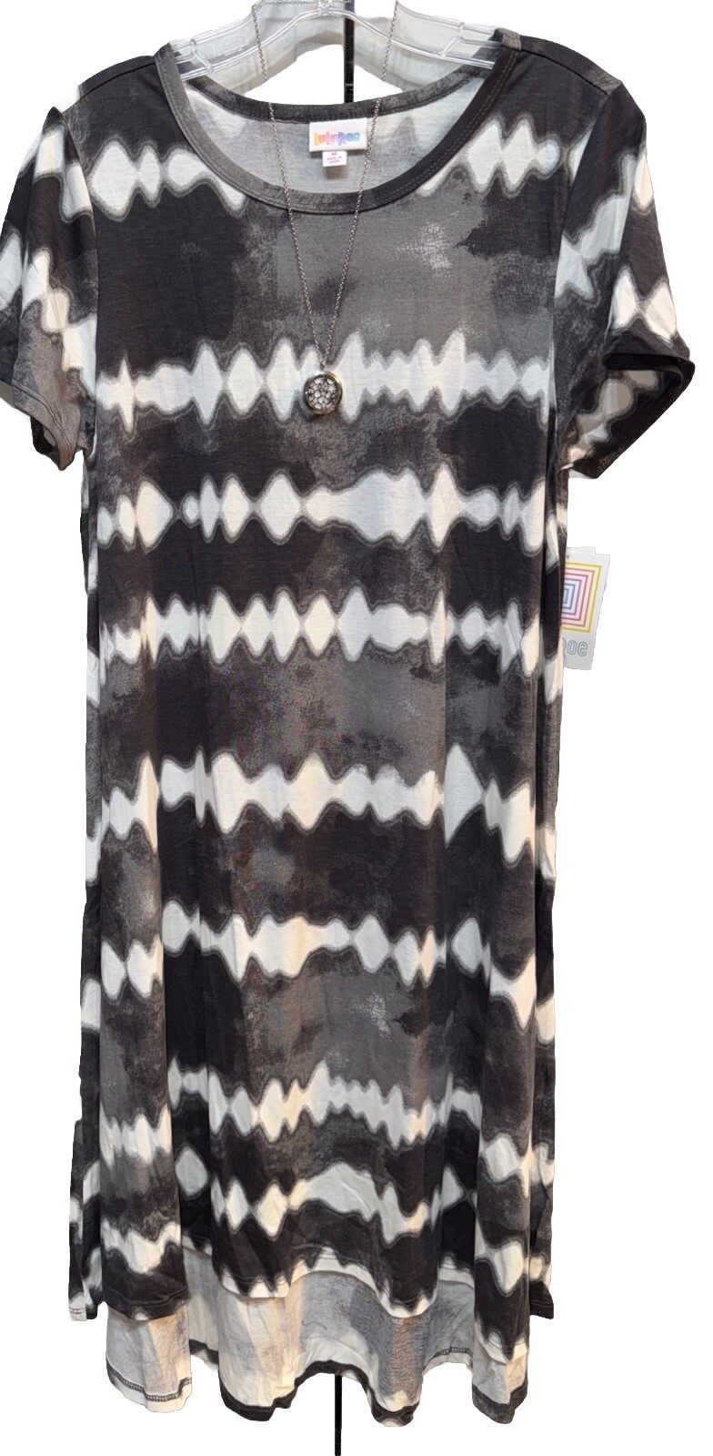 NWT LuLaRoe 2XL Black Gray & White Tie Dye Carly Swing Dress