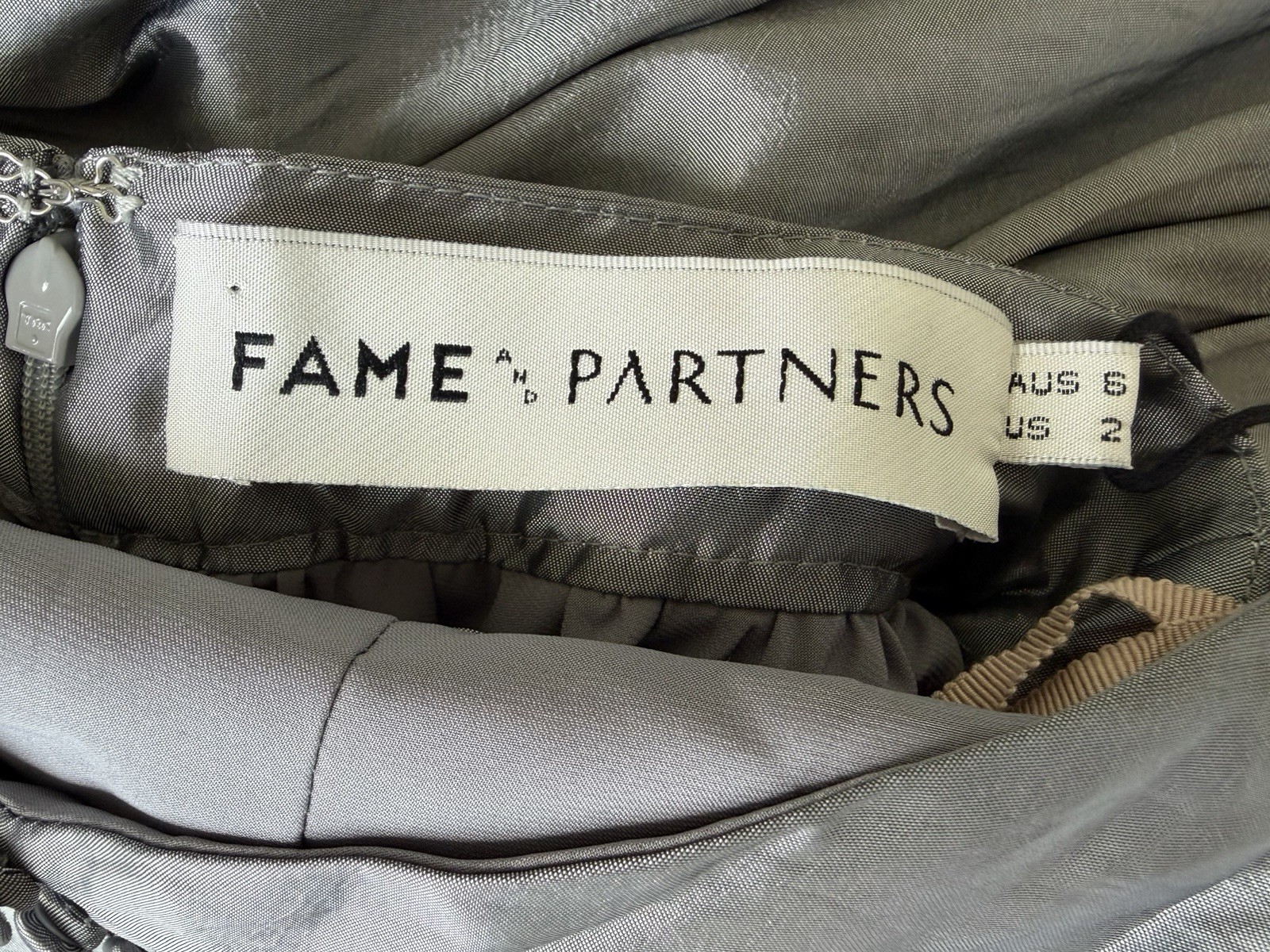 NWT Fame and Partners Silver High Neck Open Back Maxi Dress US 2