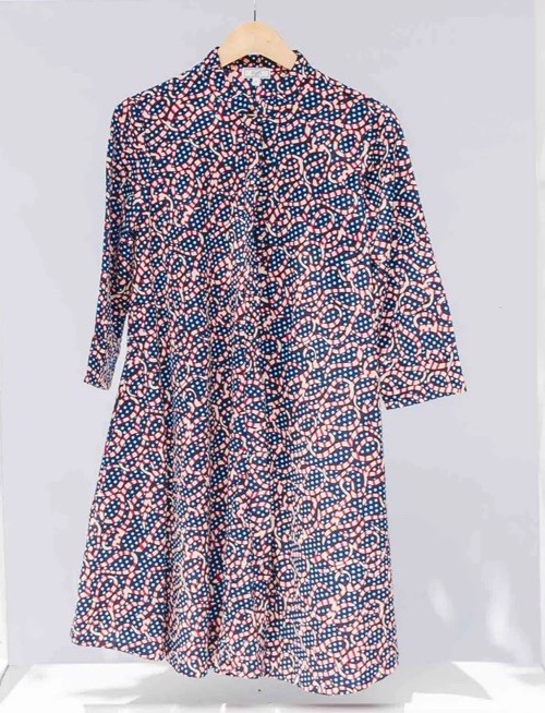 Zuri Kenya Dress Ribbon In The Sky Pattern Sz Lrg w/pockets- Dopamine Dressing!