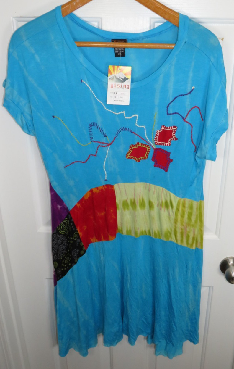 NEW Rising International Boho Patchwork Fair Trade Handmade in Nepal Dress 2XL