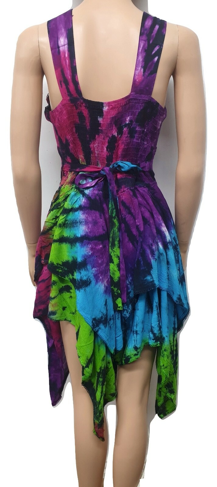 Boho Dress Tie Dye Summer Pixie Asymmetric Flowy Rayon One Size 8 10 12 14