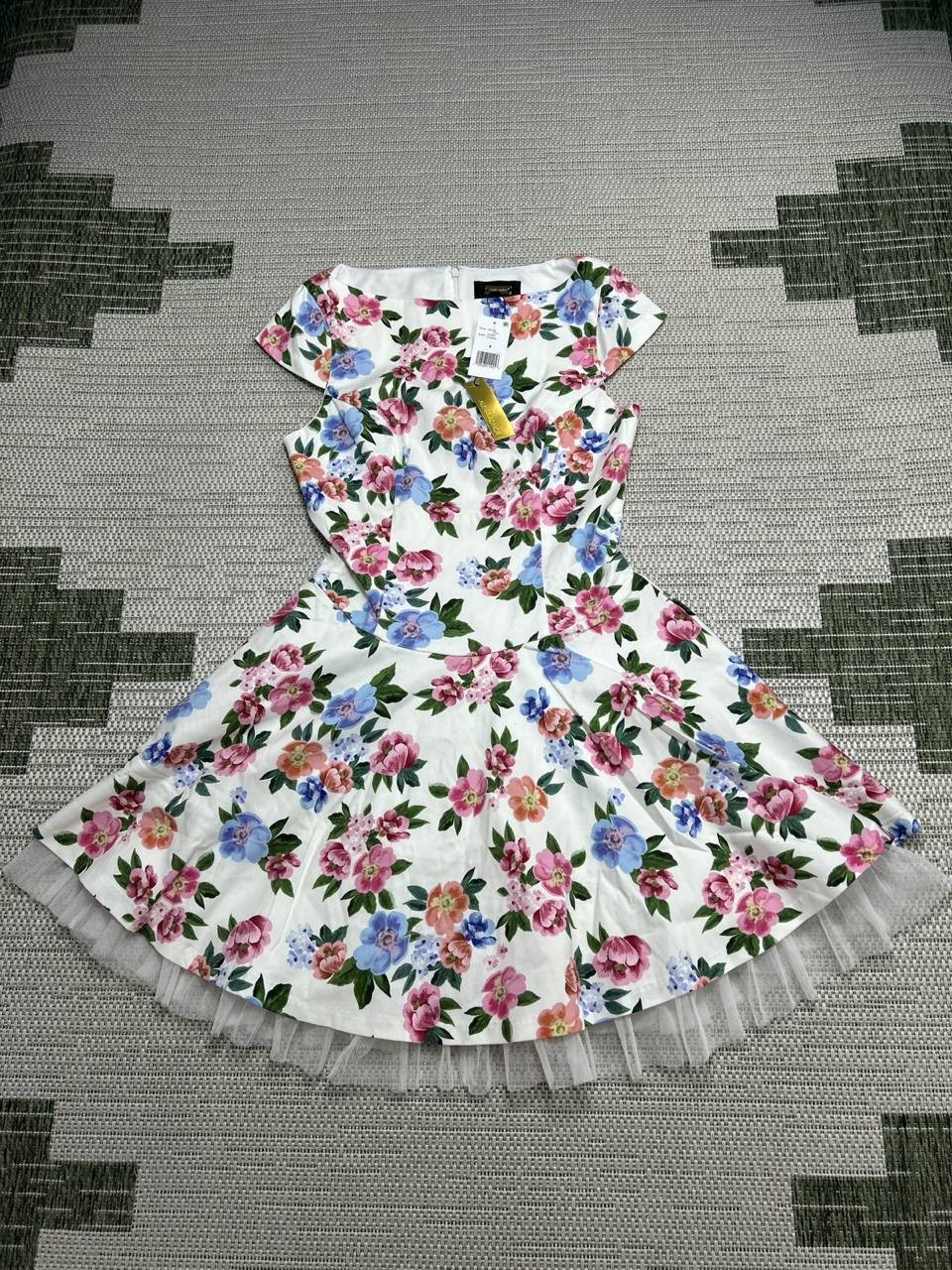 Alexia Admor Dress Womens 4 White Pink Blue Floral Cotton Blouson New