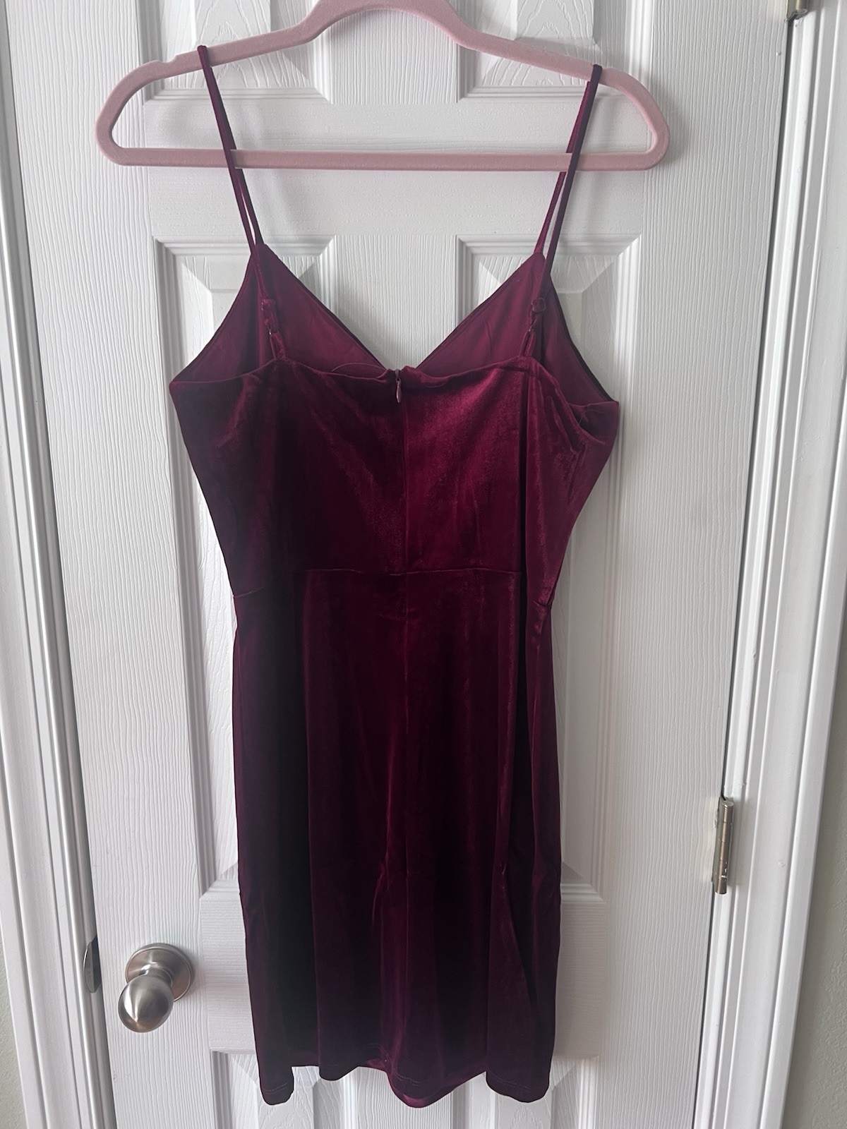 fraiche by j Wine Solid Velvet Slip Mini Dress V-Neck Strappy Stretch M