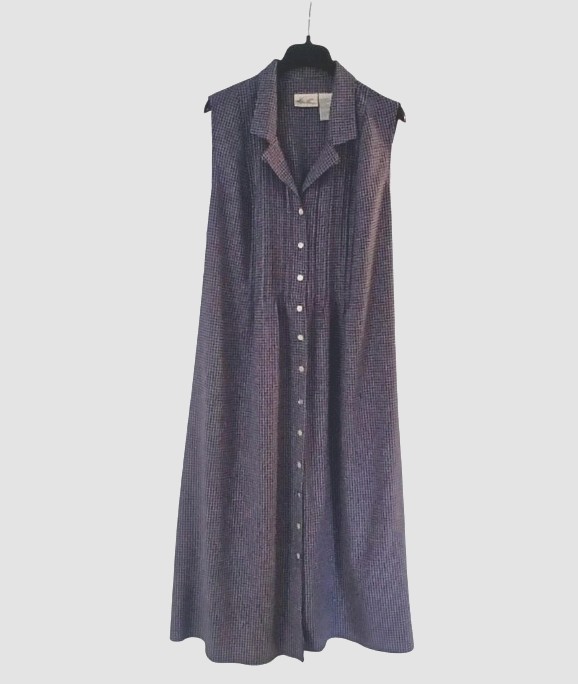 Kathie Lee Size 24W Shirt Dress Navy and White Gingham Sleeveless Ankle Length