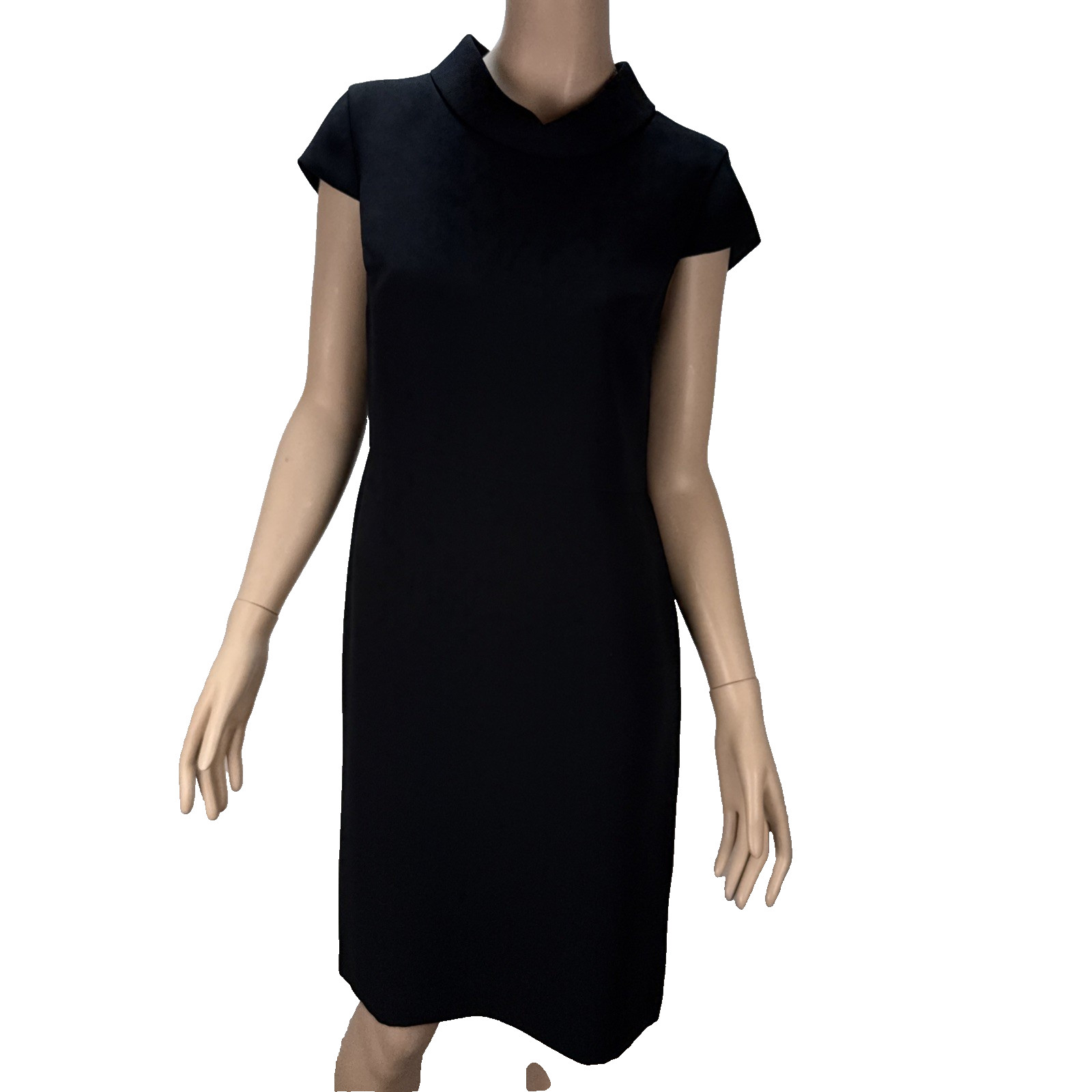 Talbots Womens Cap Sleeve Black Dress Size 10 Mock Neck Fold Over Collar LBD NWT