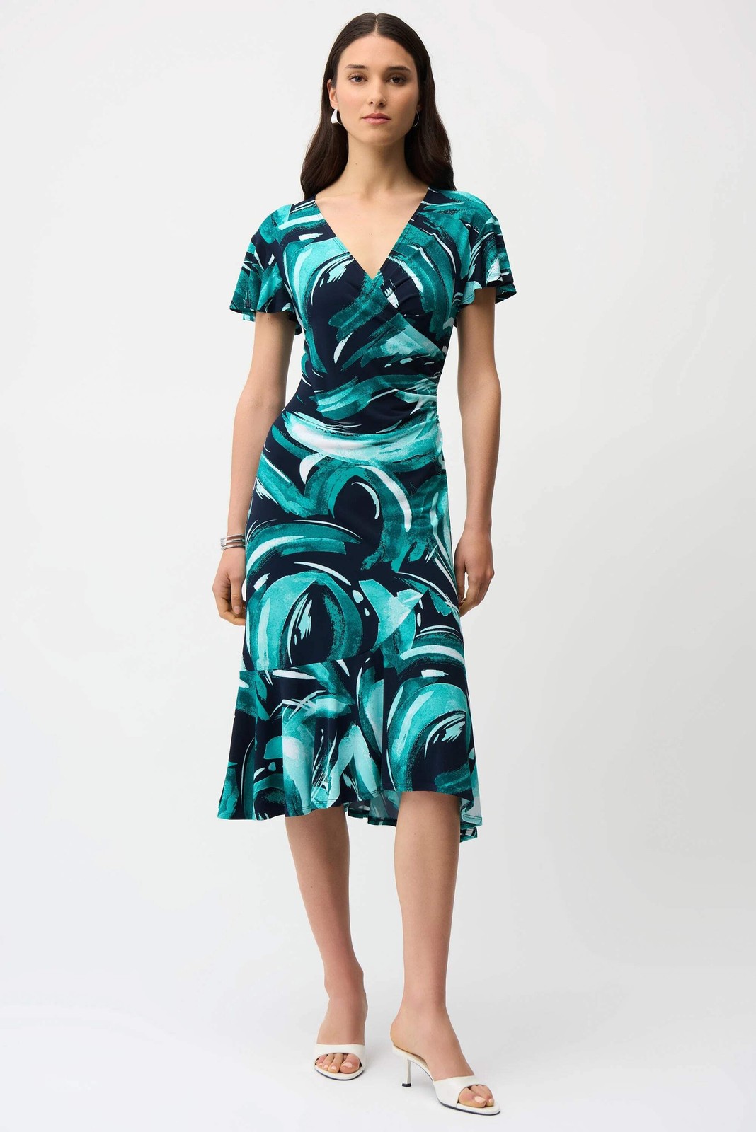 Joseph Ribkoff Midnight Blue/Multi Abstract Midi Flared Dress 261063