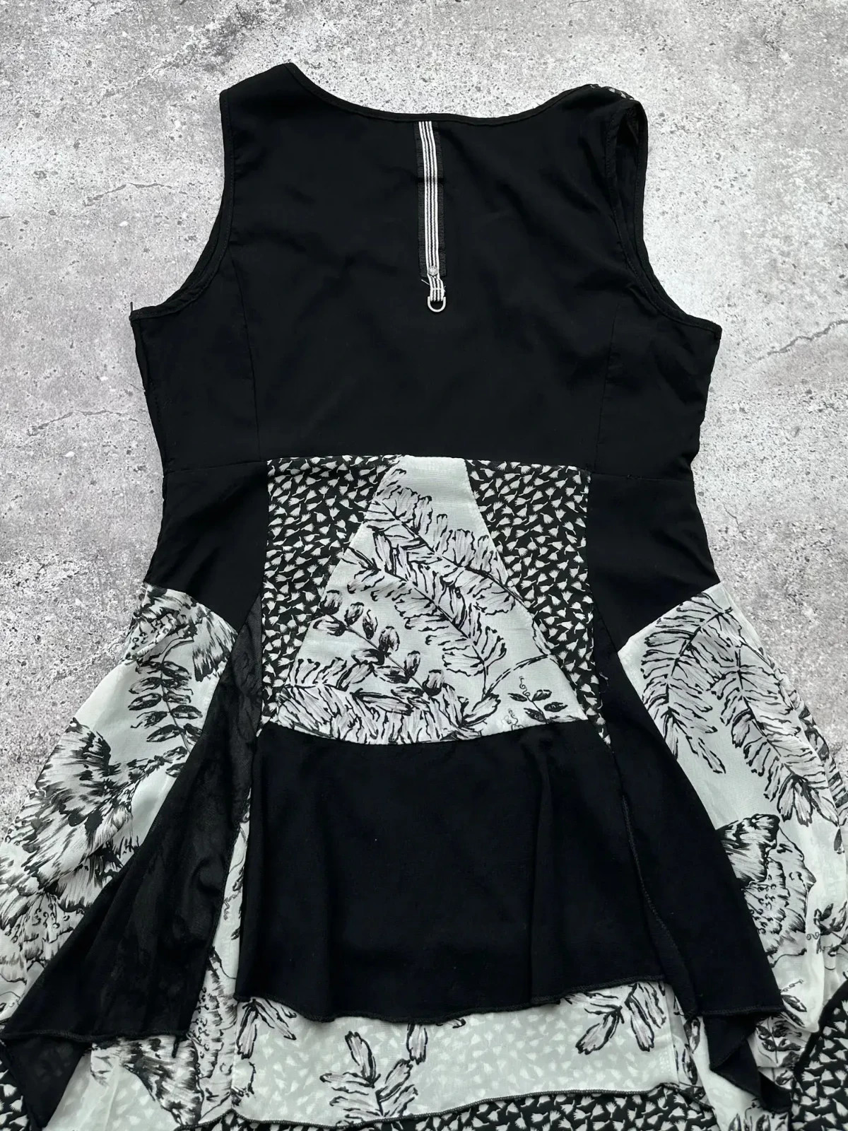 Y2K Patchwork Sleeveless Dress Asymmetrical Ruffle Hem Boho Top Women’s Size M