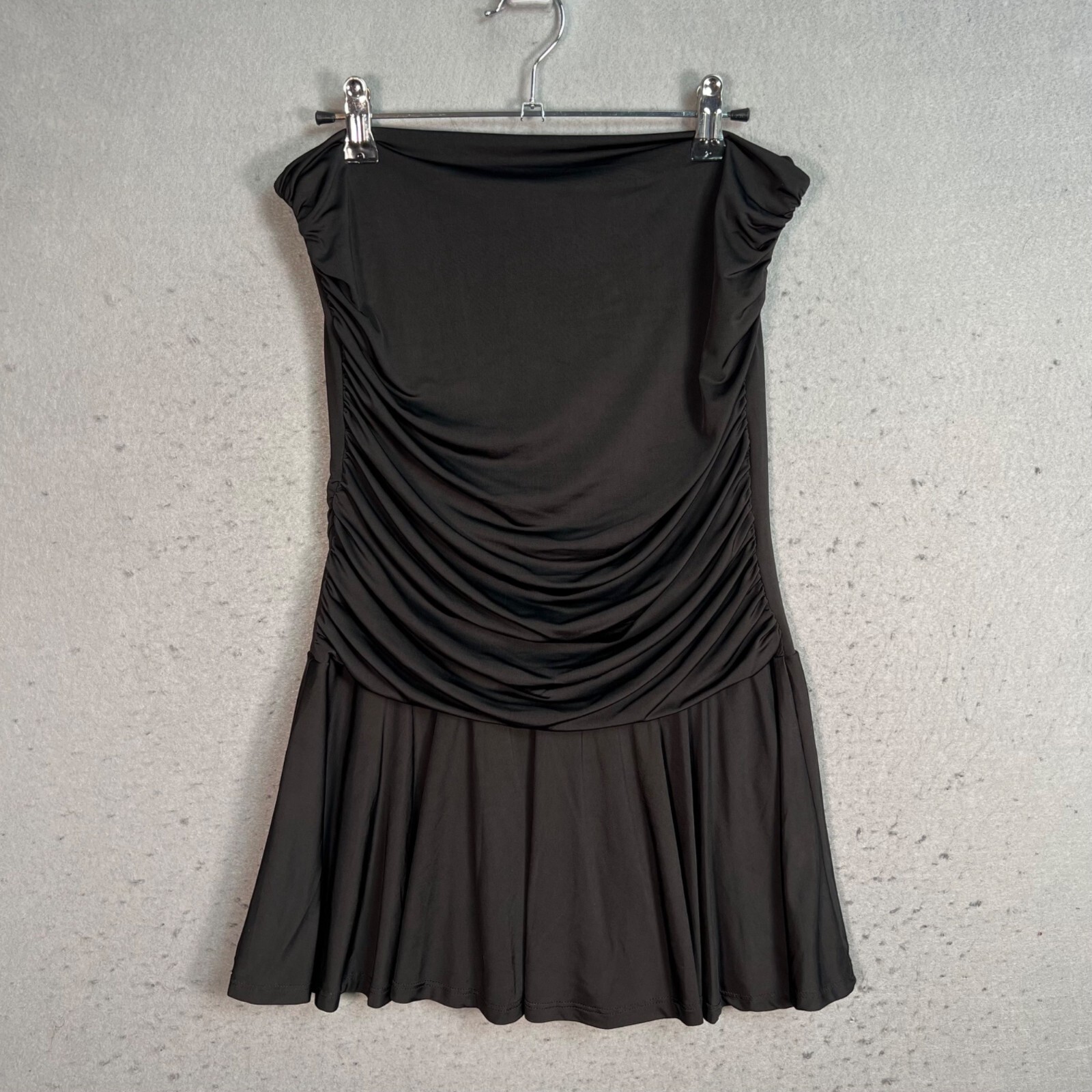 Motel Black Off-Shoulder Ruched Mini Dress Womens Large Stretch Fabric