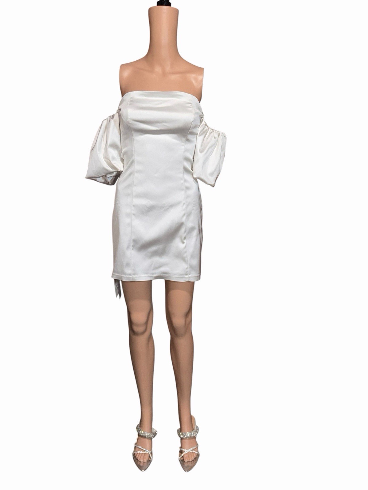 Abercrombie & Fitch Women Off-the-Shoulder Satin Dress Pearl White XSP