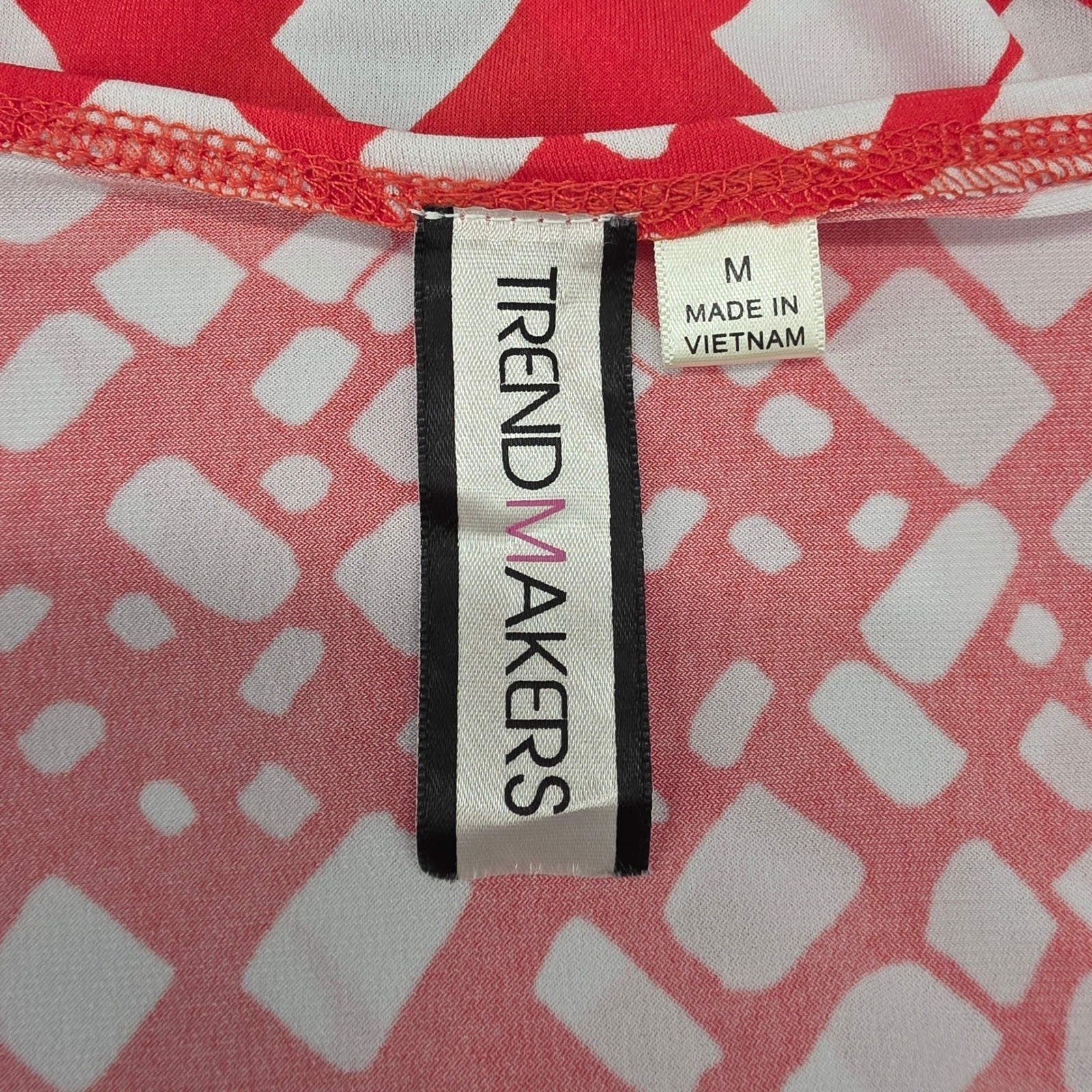 Trendmakers Red White Geometric Wrap Dress 3/4 Sleeve V-Neck Medium