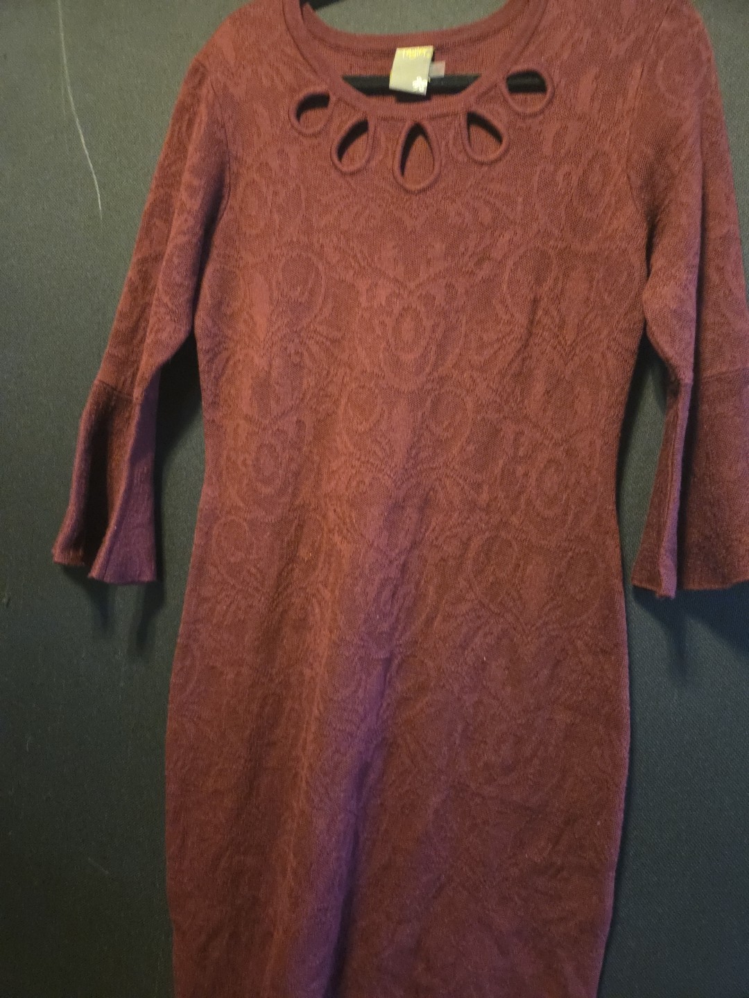 Taylor Factory Maroon Shift Dress Size Large Round Neck Split Sleeve