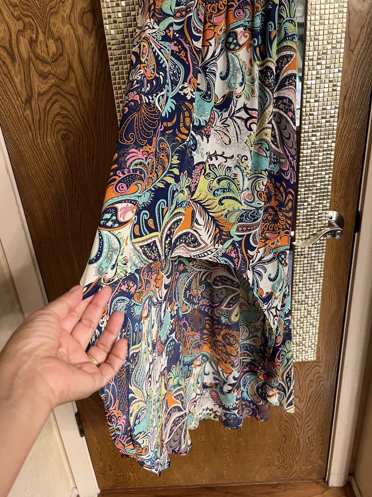 Beautiful Colorful High-Low Hemline Summer Dress With Lining & Gold Ribbon Trim