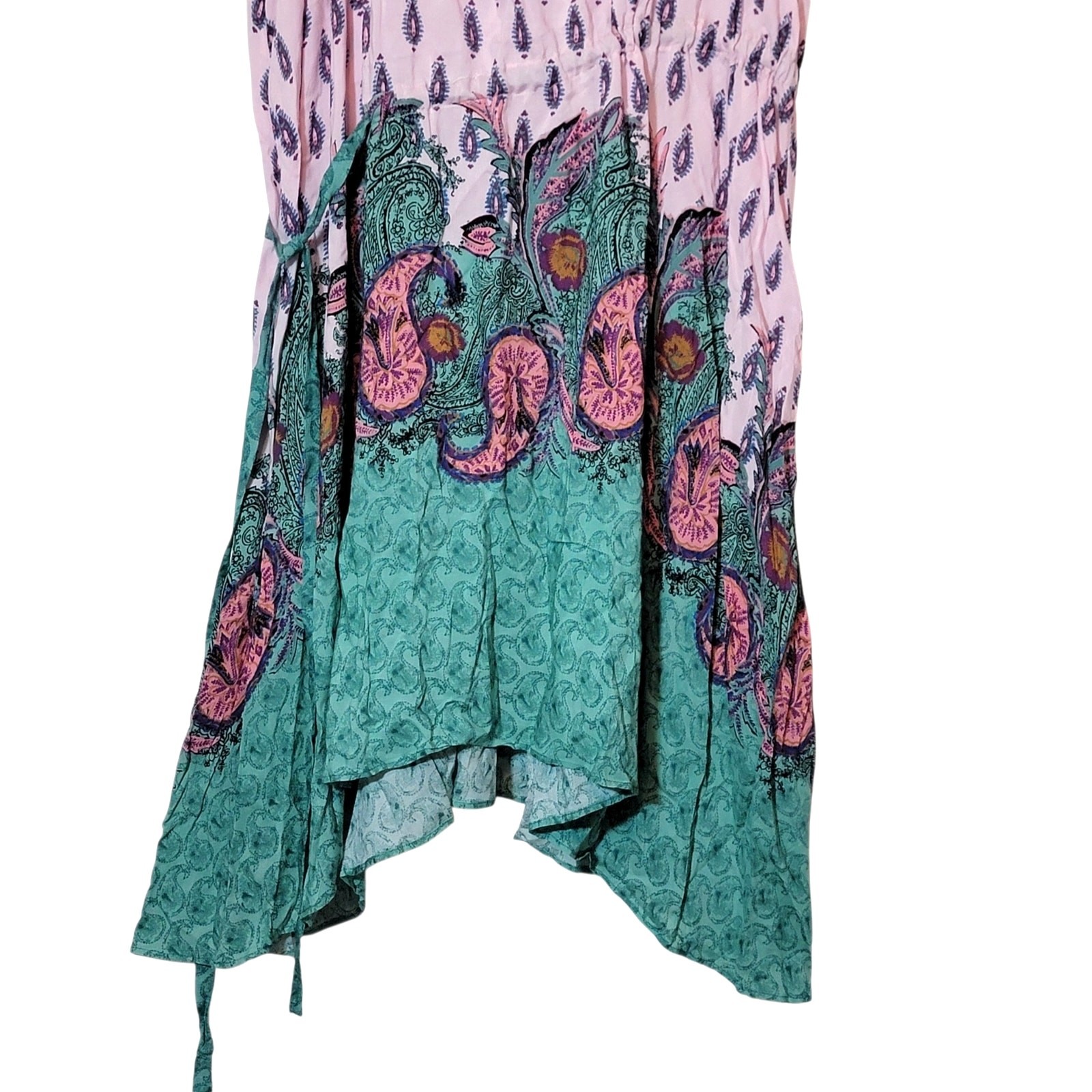 Free People NWT Paisley Boho Asymmetrical Tie Waist Dress Pink Teal Orange M