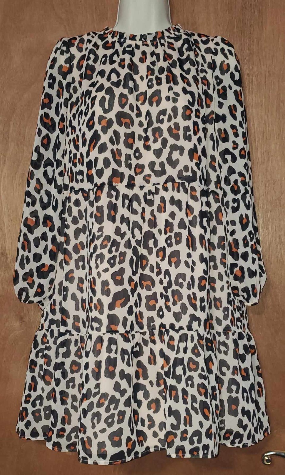 LOFT Dress Size SP Long Sleeve Sheer Lined Animal Print Shift Dress Cute $86.99