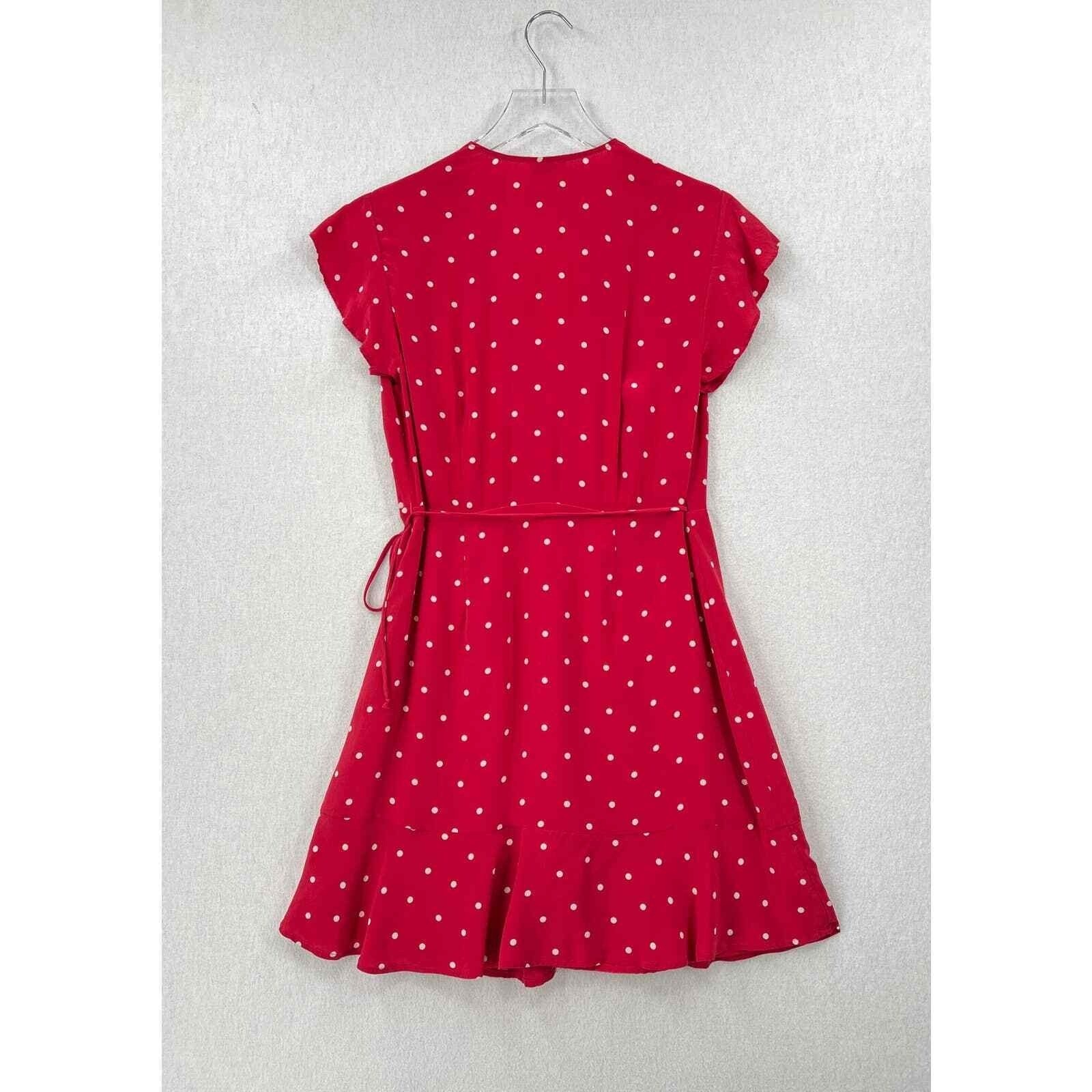 RAILS Leanne Polka Dot Dress Womens Medium Raspberry Red Silk Wrap Mini Short