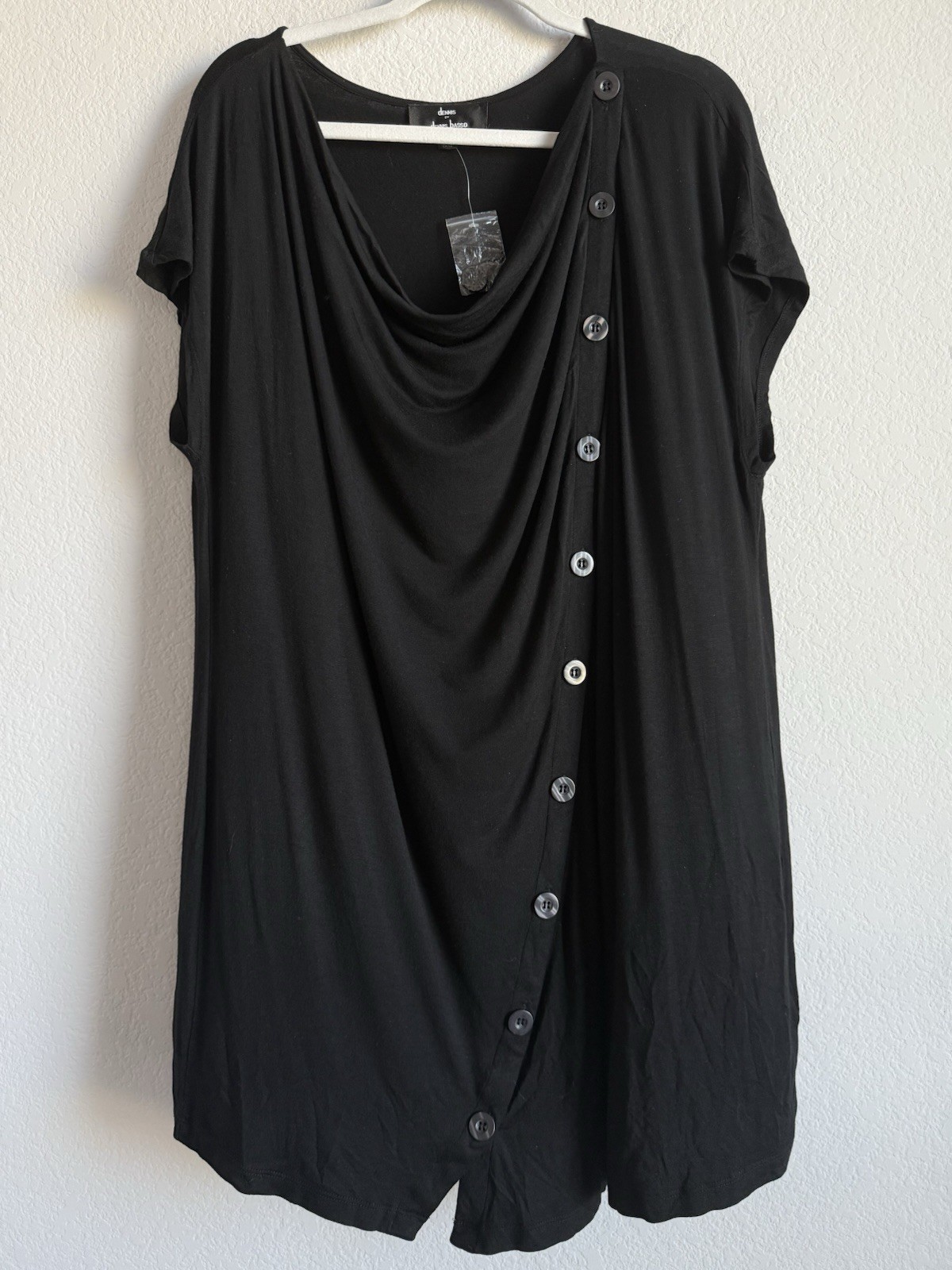 Dennis By Dennis Basso Black Scoop Neck Short Sleeve Button Dress Womens Size 2X