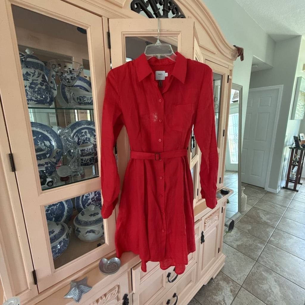 Anthropologie HD in Paris Long Sleeve Button-Down Belted Shirt Dress