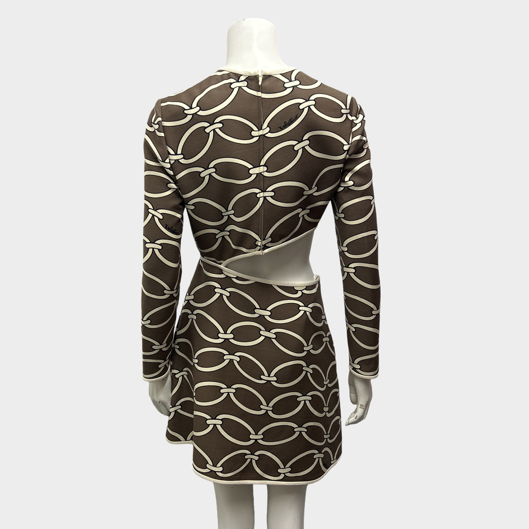 Valentino Brown And Beige ‘Chain 1967’ Print Cut Out Mini Dress, Size UK10