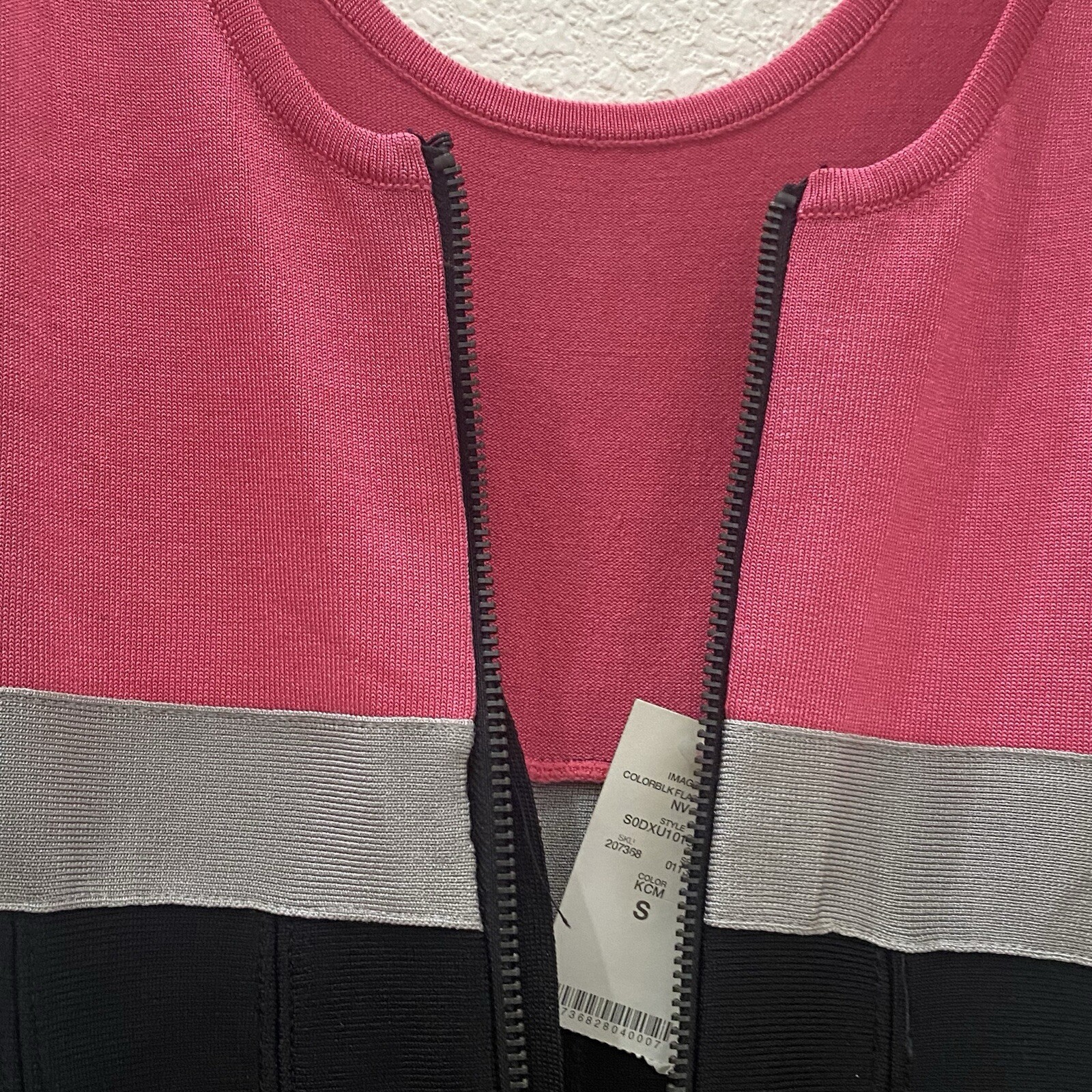 BEBE Pink/Gray/Black Colorblock Fit & Flare Bandage Dress Size S New (Old Stock)