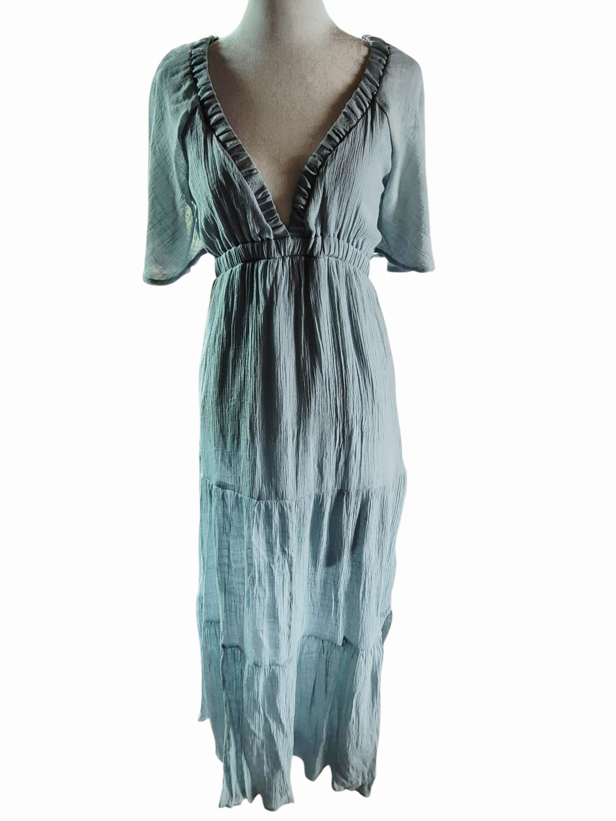 Hy Fve Pastel Blue Backless Tiered Maxi Dress – Size M – Lightweight Summer