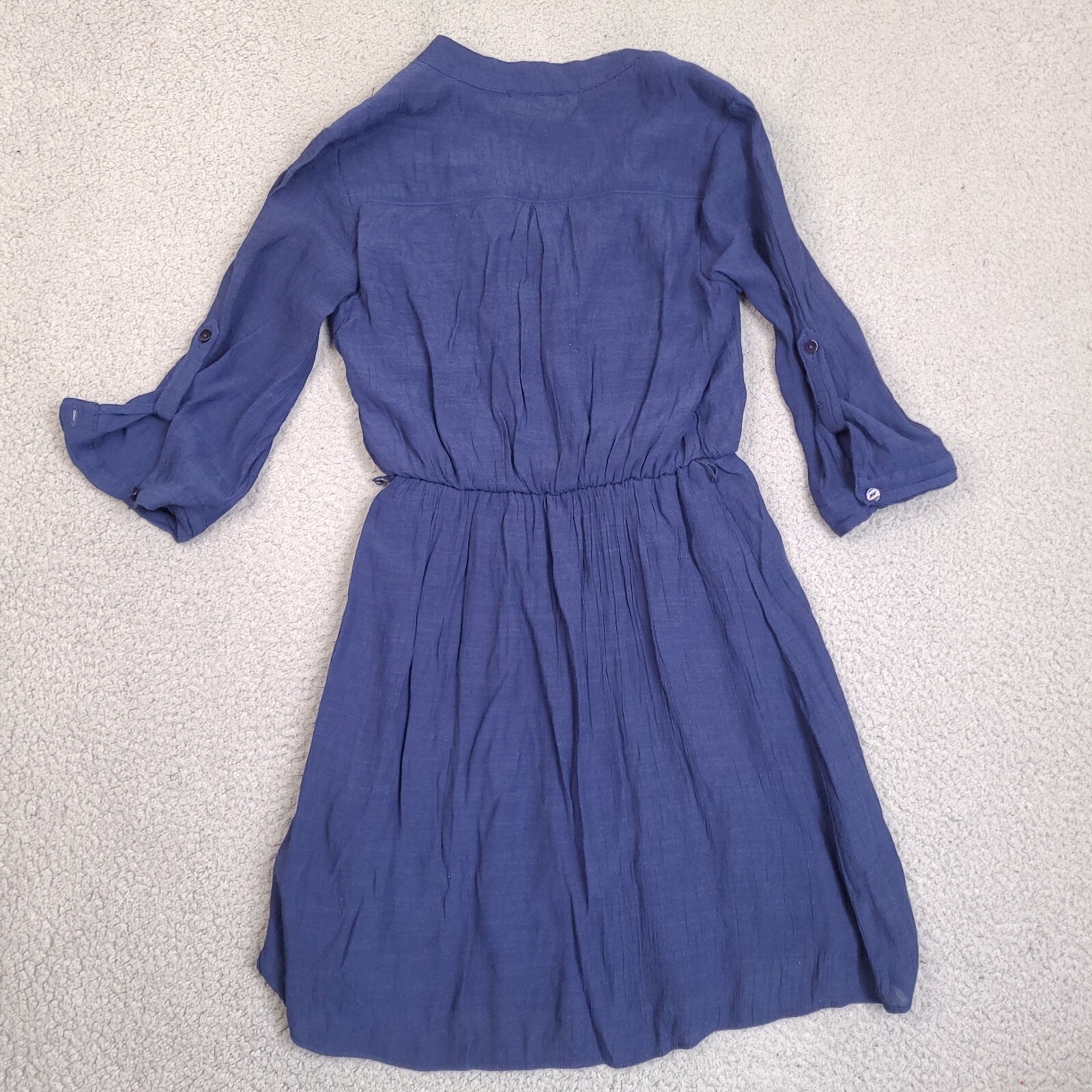 BCX Women’s Roll Tab Sleeve Button Up Dress Size XS Blue Rayon Blend Lined