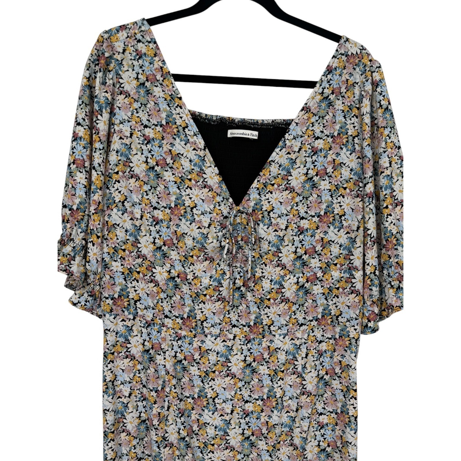 Abercrombie & Fitch Cinched Tie Front Floral Midi Dress Size XL Cottagecore Boho