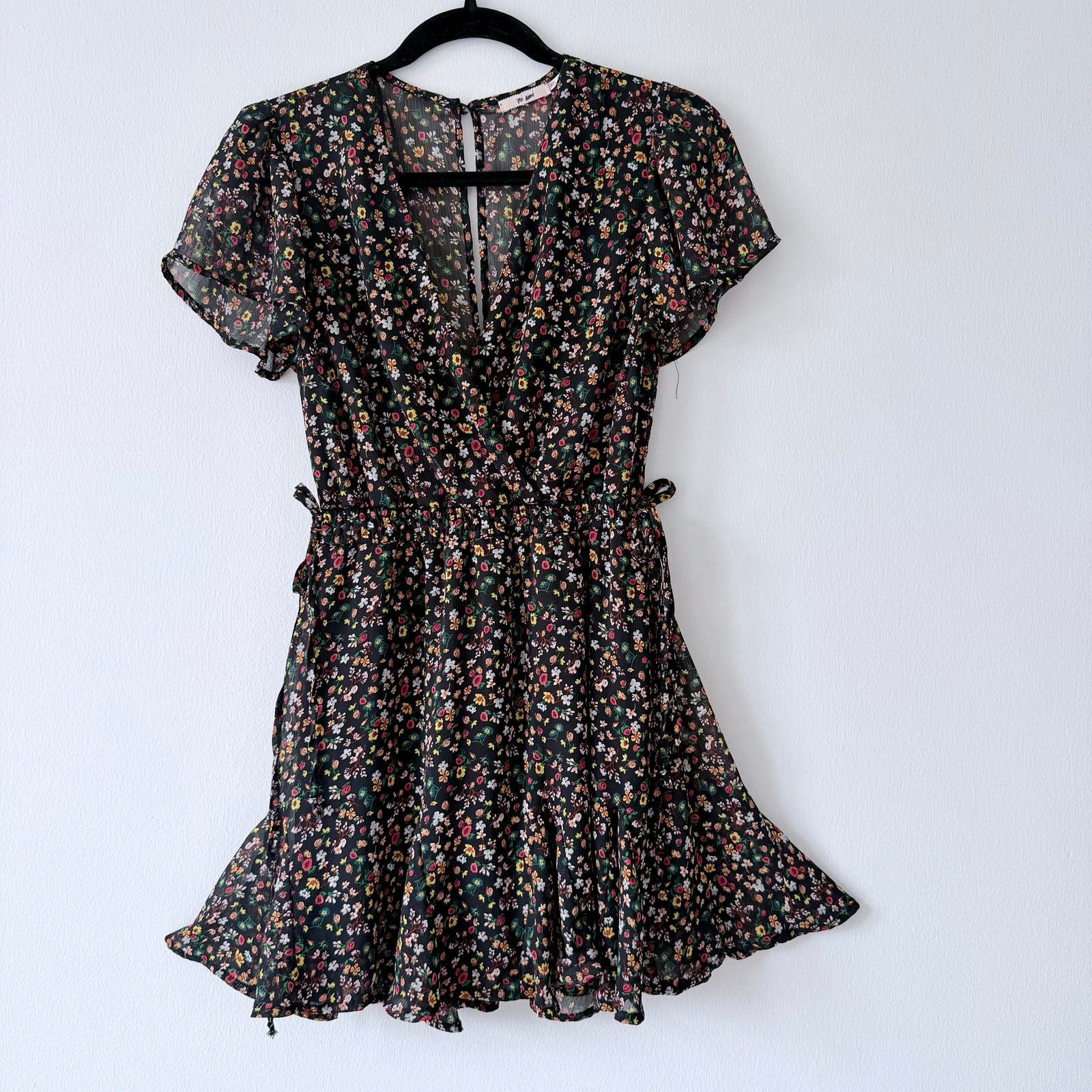 Mi Ami Black Floral Mini Dress XXS