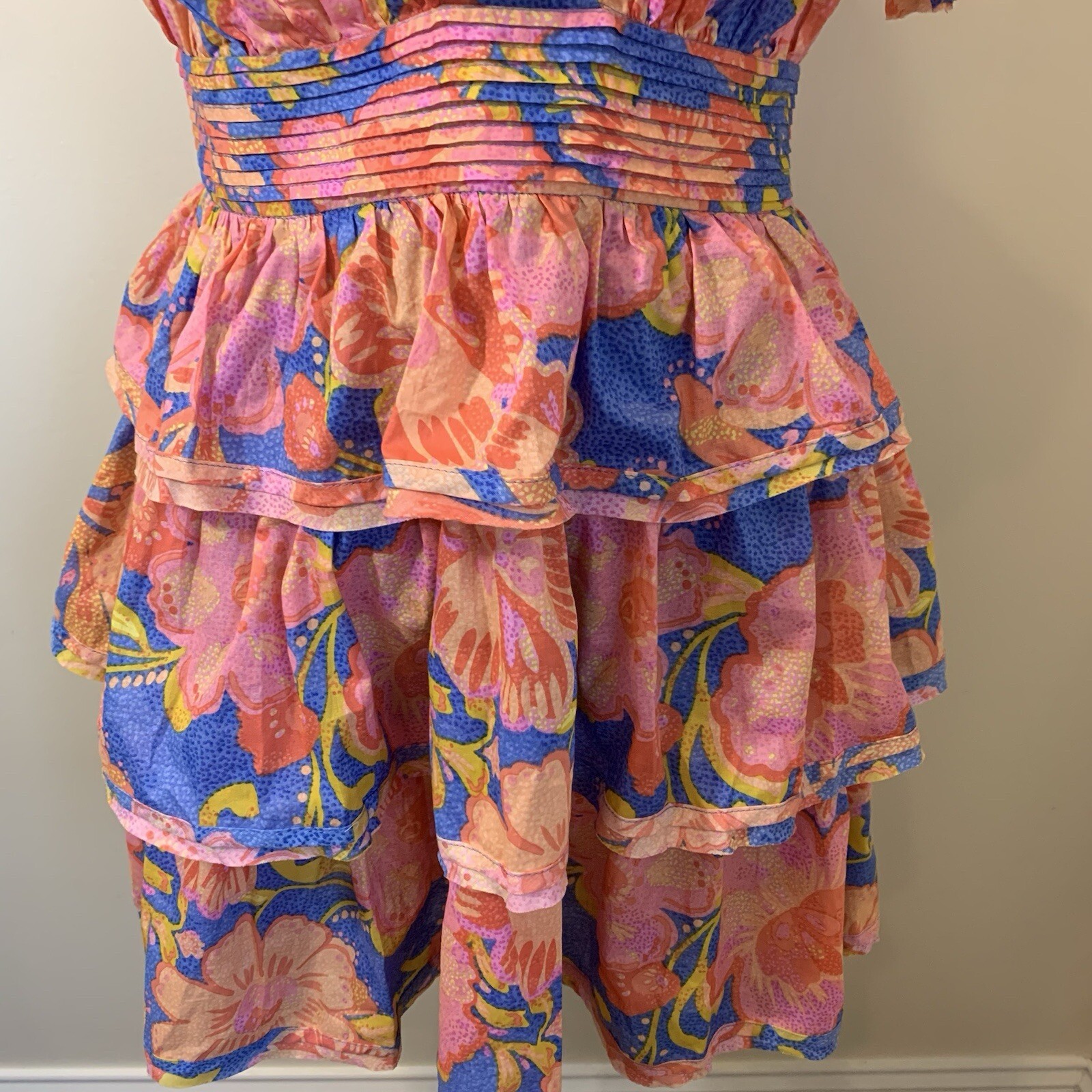 Olivaceous Womens Tiered Mini Dress Medium Bright Tropical Resort Coquette Beach