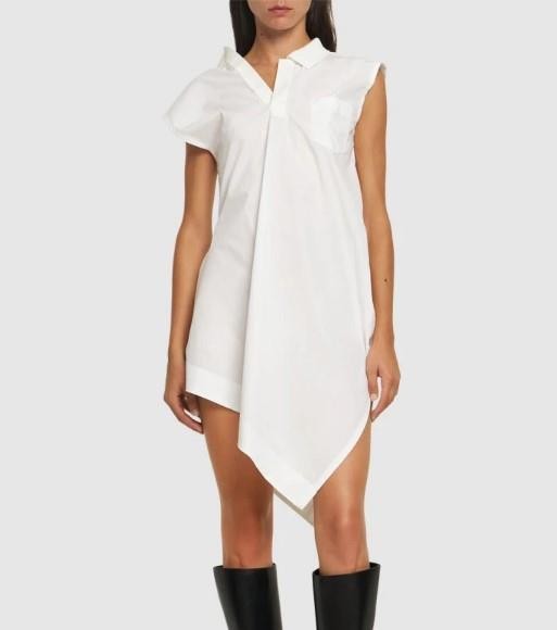 Sacai White Sleeveless Asymmetrical Cotton Blend Mini Dress Size 2/Medium
