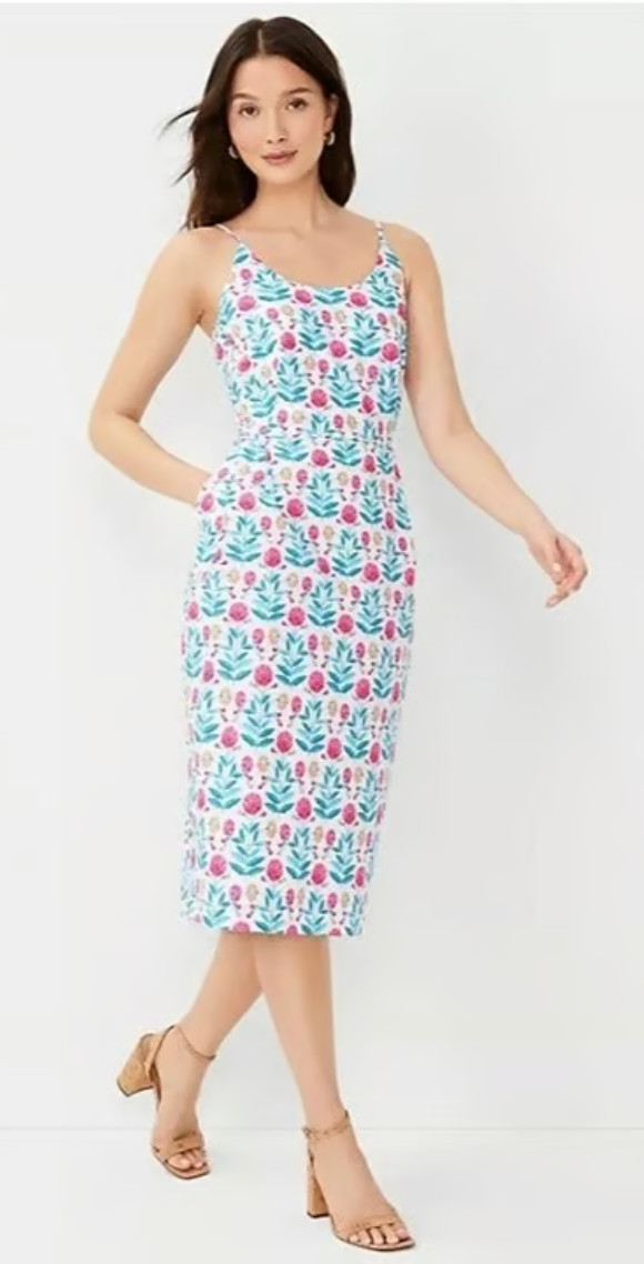 NEW ANN TAYLOR WHITE FLORAL PRINT PETITE SCOOP NECK SHEATH DRESS SZ 00P 00