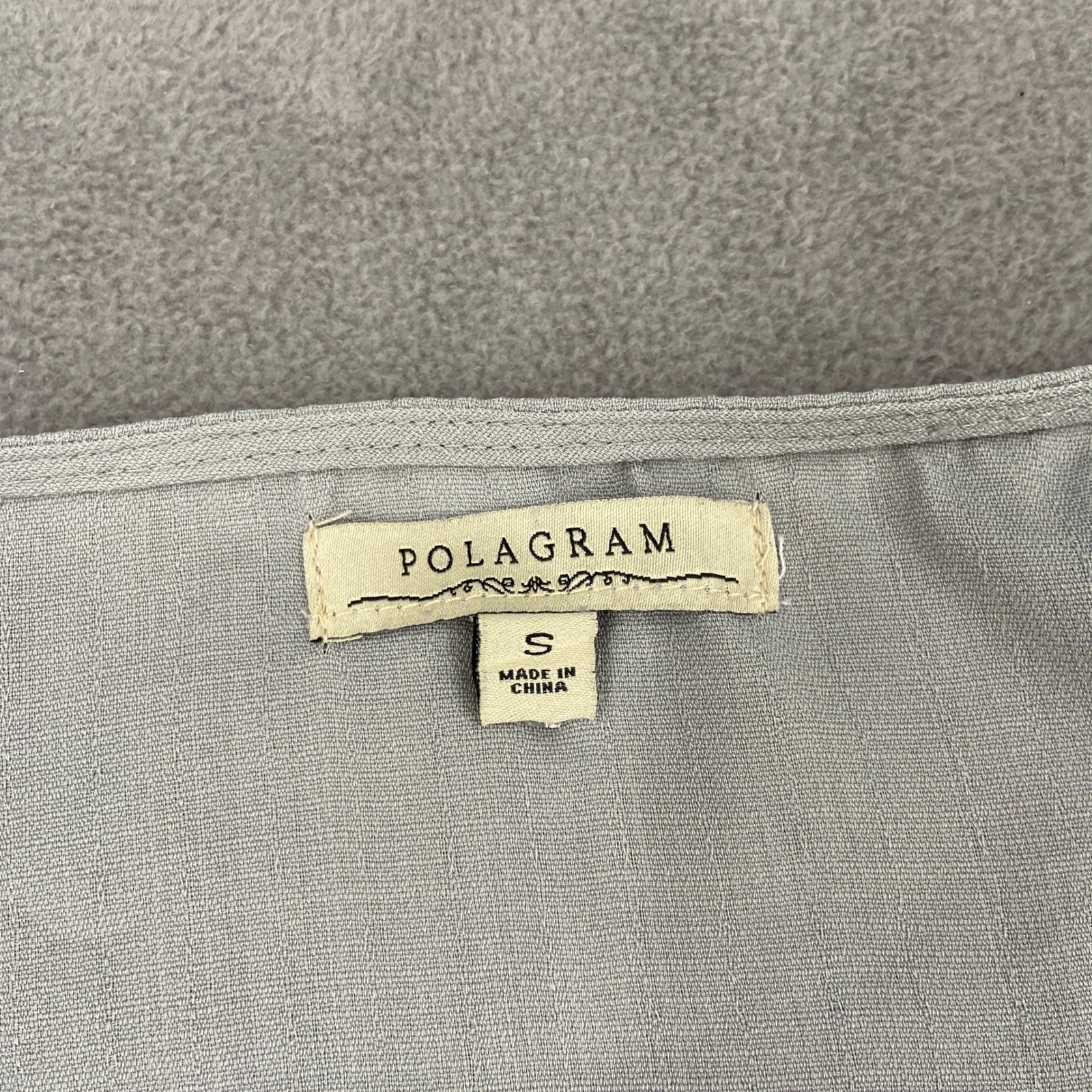Polagram Grey Embroidered Button Front Midi Dress Womens Small Short Sleeve Tie