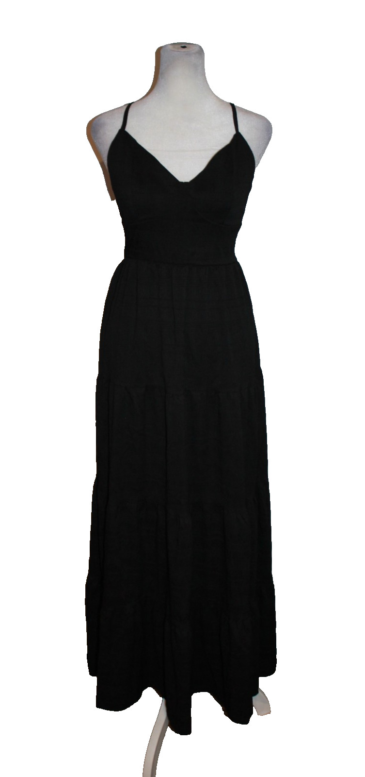 Shein Black Sleeveless Maxi Dress Size Medium M Back-Tie Long Bustier Peasant