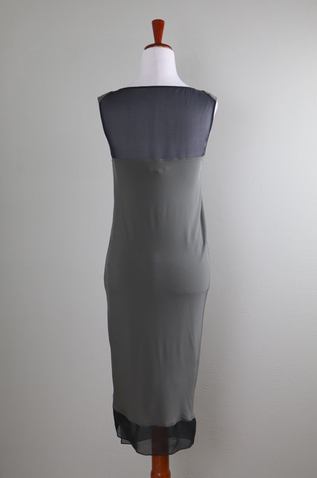 HELMUT LANG $545 Slinky Stretch Sheer Back Silk Trim Tank Dress Size Small