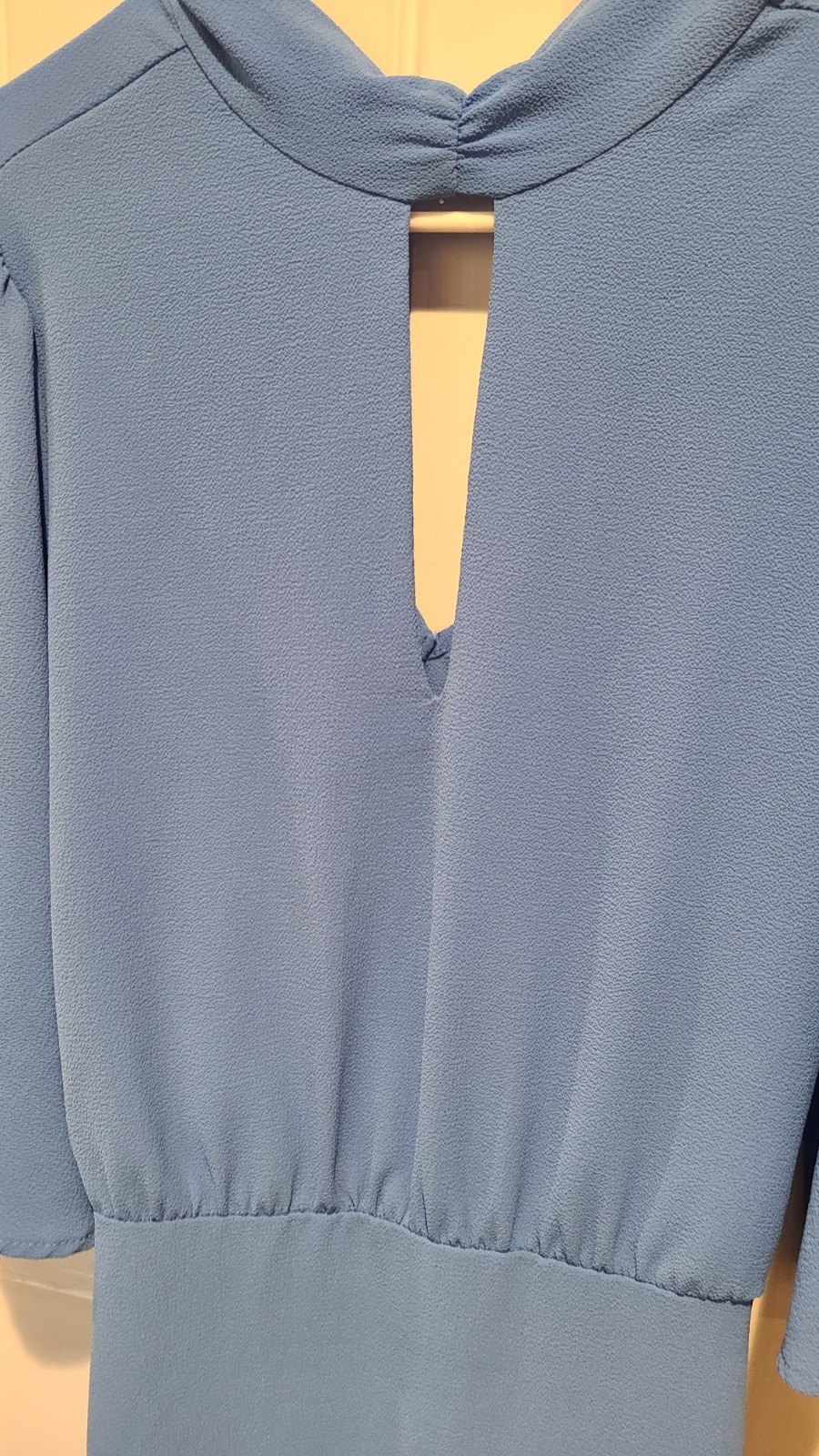 VICI Blue Solid High Neck Bow Back Keyhole 3/4 Sleeve Mini Dress S
